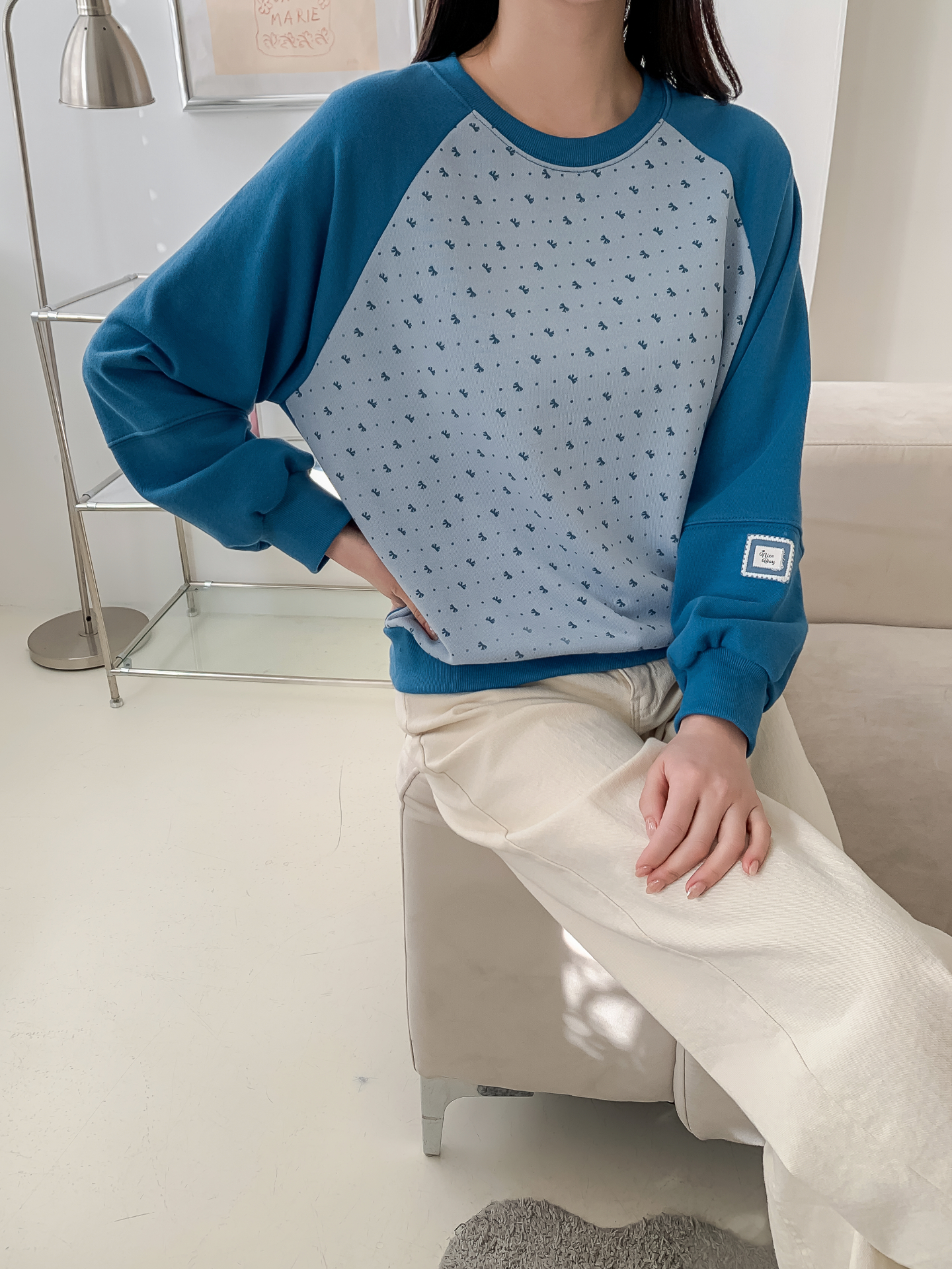 ラウンドネックパッチラグランルーズ長袖ドットスウェット | 詳細画像25