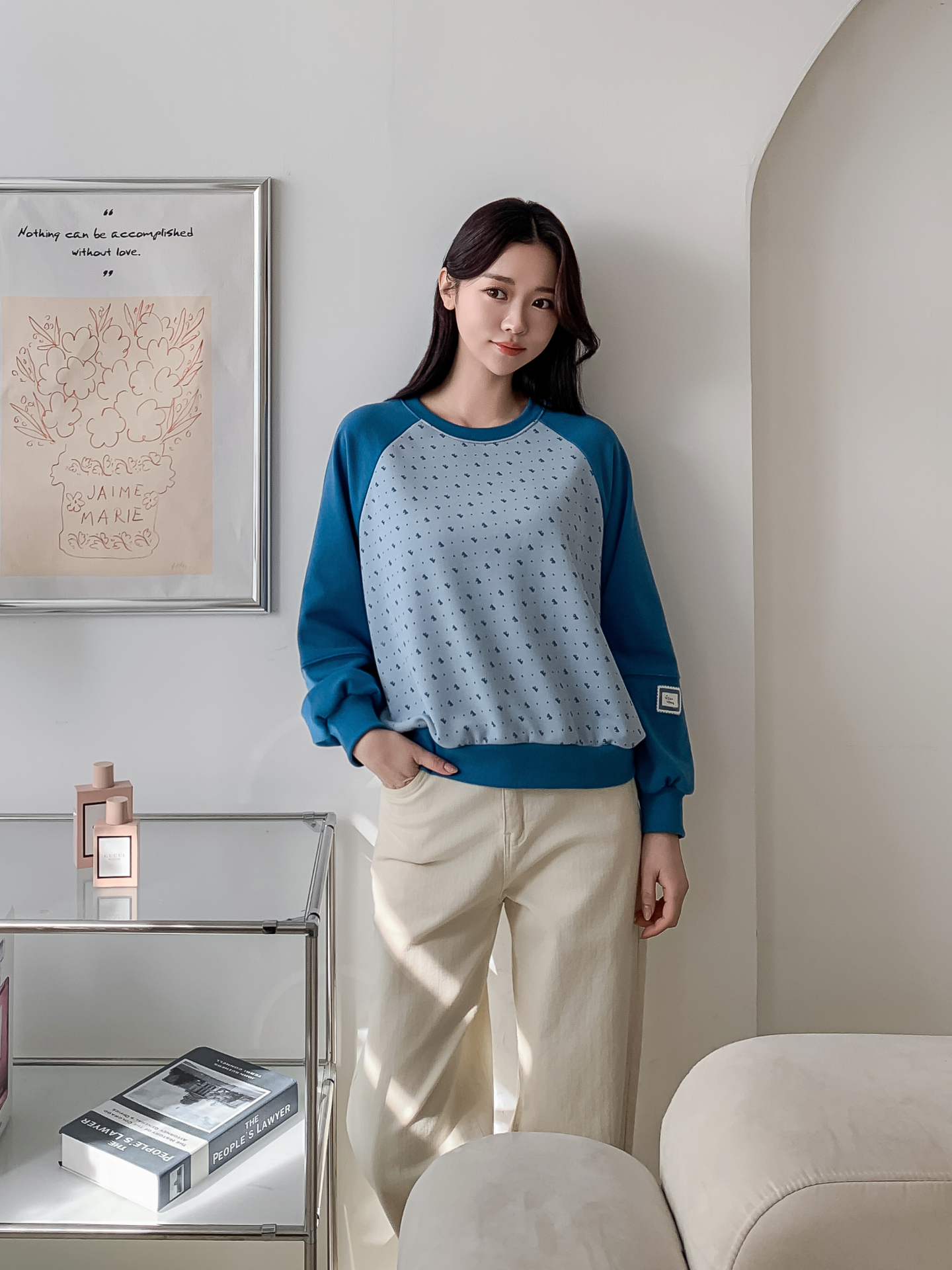 ラウンドネックパッチラグランルーズ長袖ドットスウェット | 詳細画像26