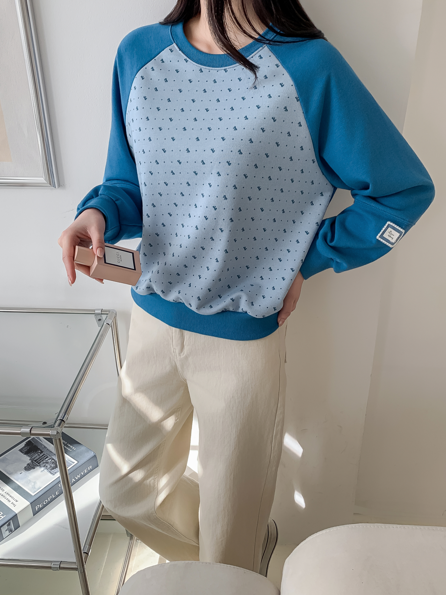 ラウンドネックパッチラグランルーズ長袖ドットスウェット | 詳細画像27