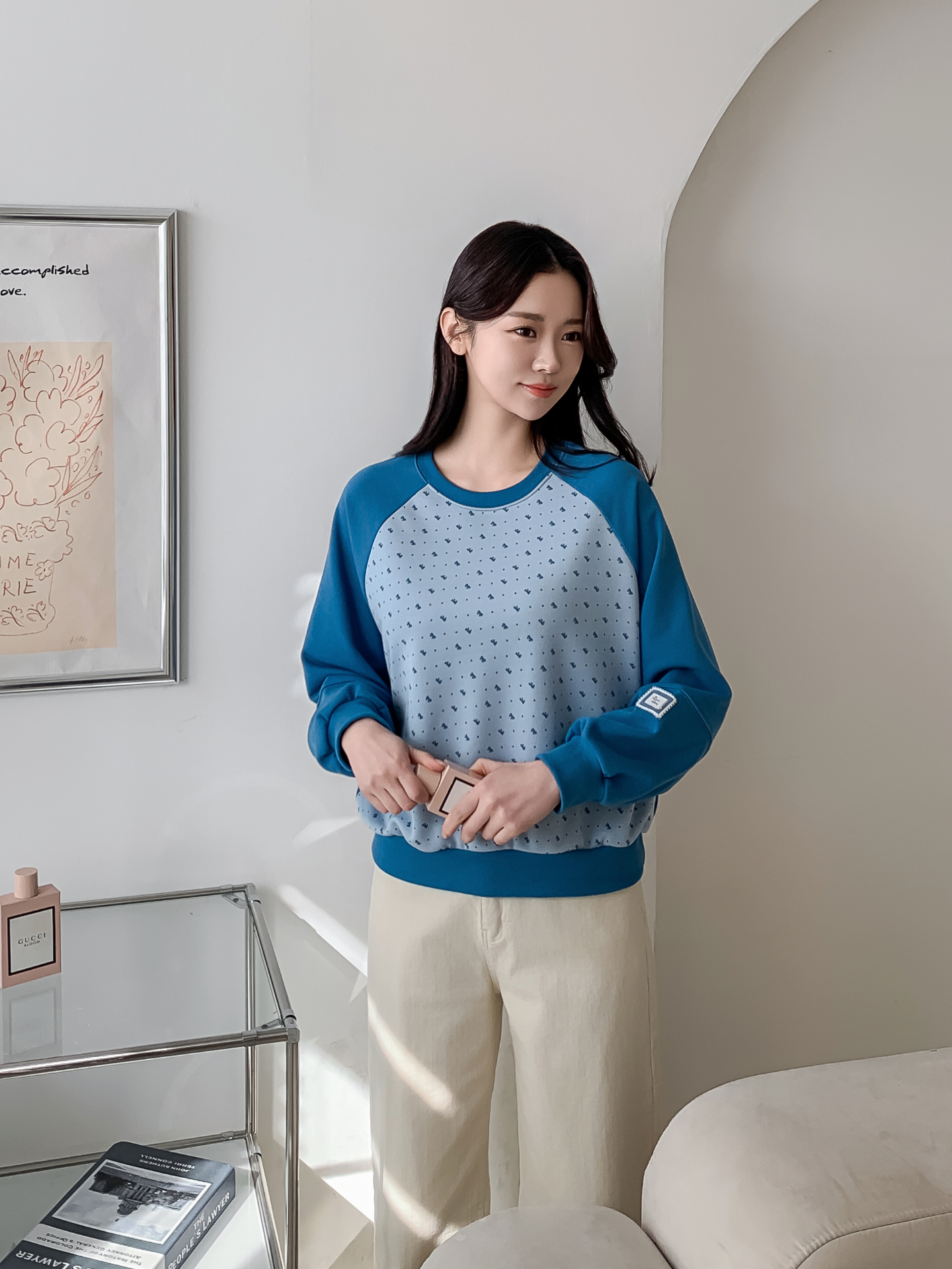 ラウンドネックパッチラグランルーズ長袖ドットスウェット | 詳細画像29