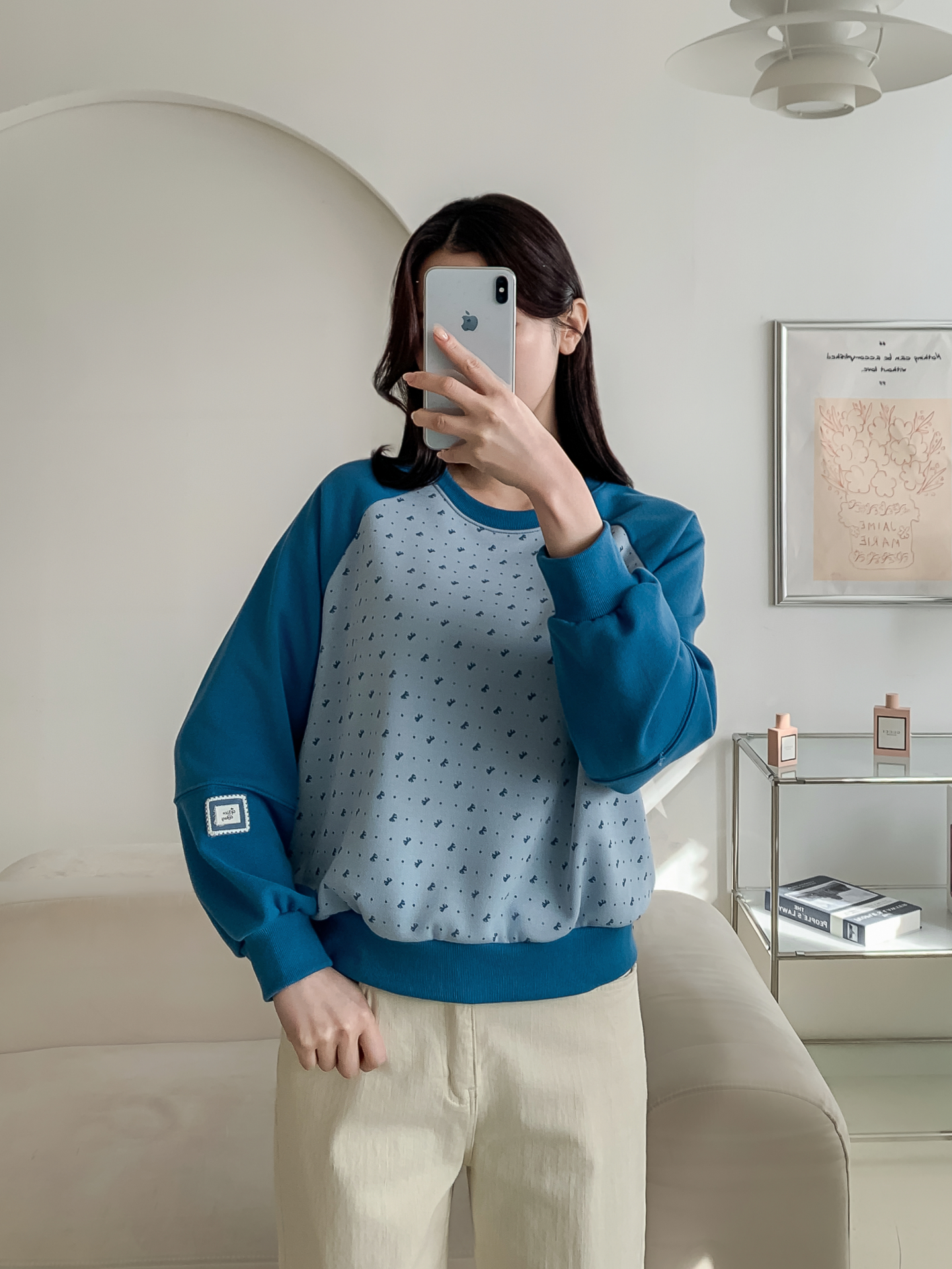 ラウンドネックパッチラグランルーズ長袖ドットスウェット | 詳細画像30