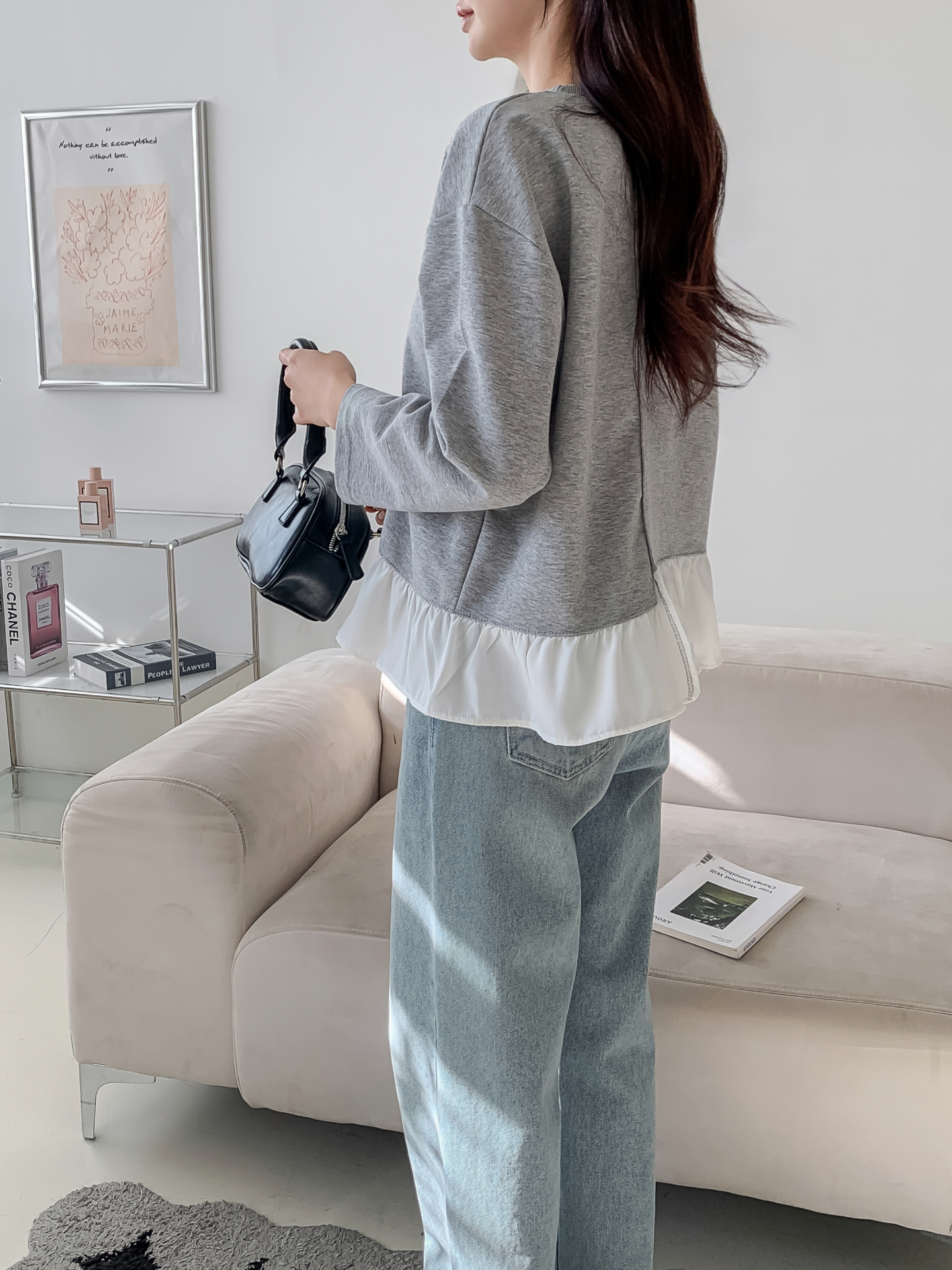 コンビラウンドネックラインレイヤード風ルーズアンバランス長袖ブラウス | 詳細画像18