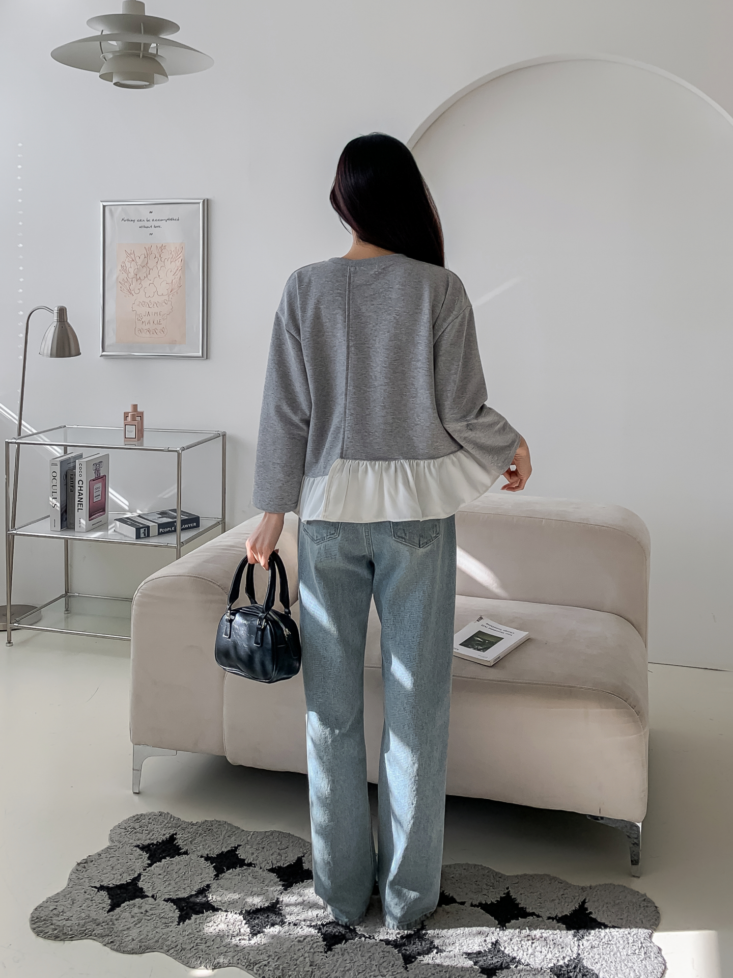 コンビラウンドネックラインレイヤード風ルーズアンバランス長袖ブラウス | 詳細画像19