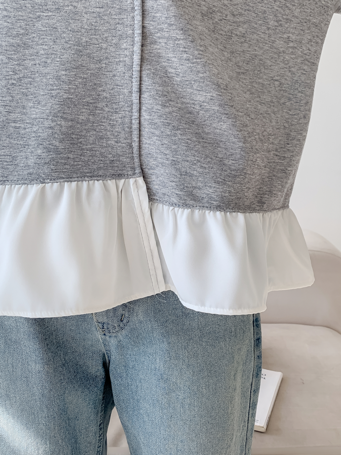 コンビラウンドネックラインレイヤード風ルーズアンバランス長袖ブラウス | 詳細画像21