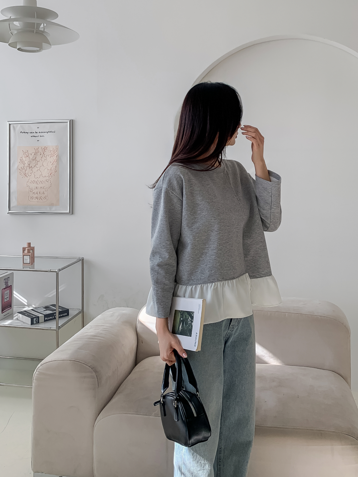 コンビラウンドネックラインレイヤード風ルーズアンバランス長袖ブラウス | 詳細画像26