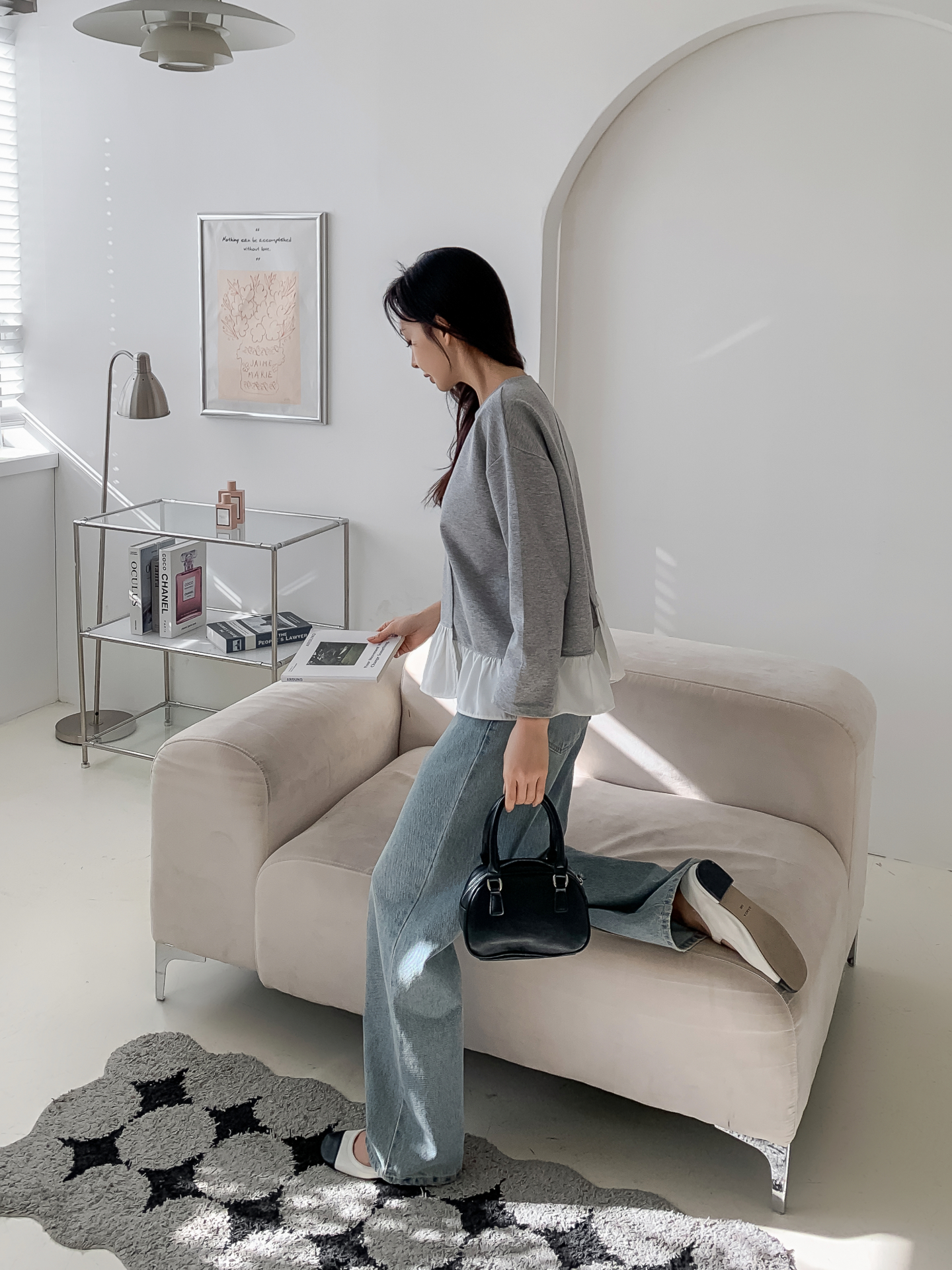 コンビラウンドネックラインレイヤード風ルーズアンバランス長袖ブラウス | 詳細画像27