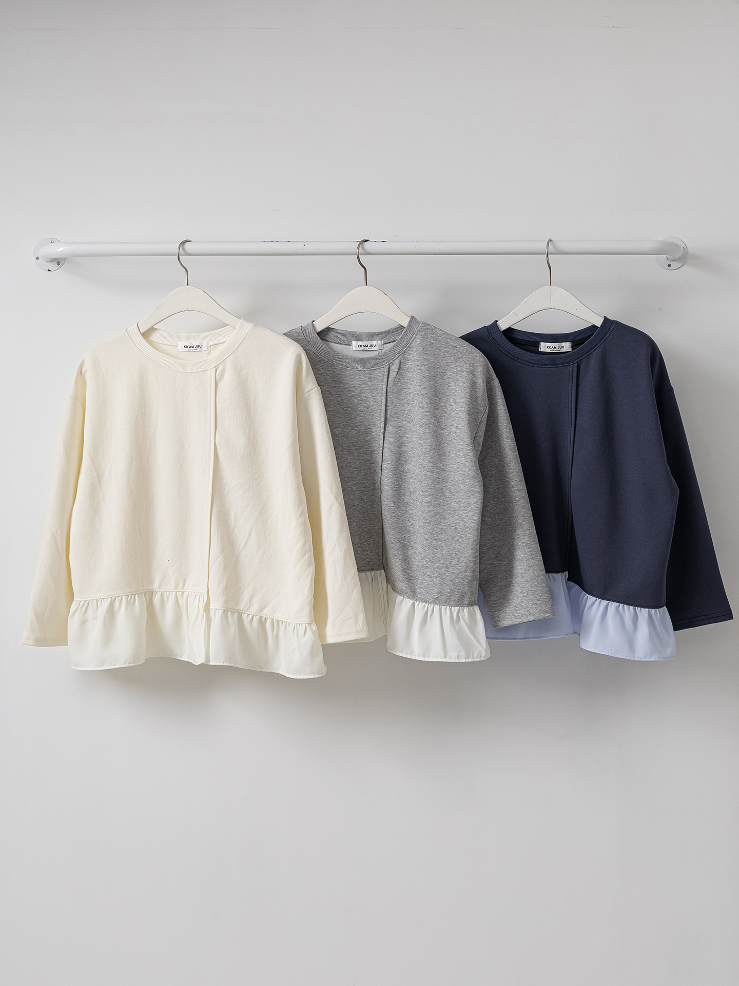 コンビラウンドネックラインレイヤード風ルーズアンバランス長袖ブラウス | 詳細画像30