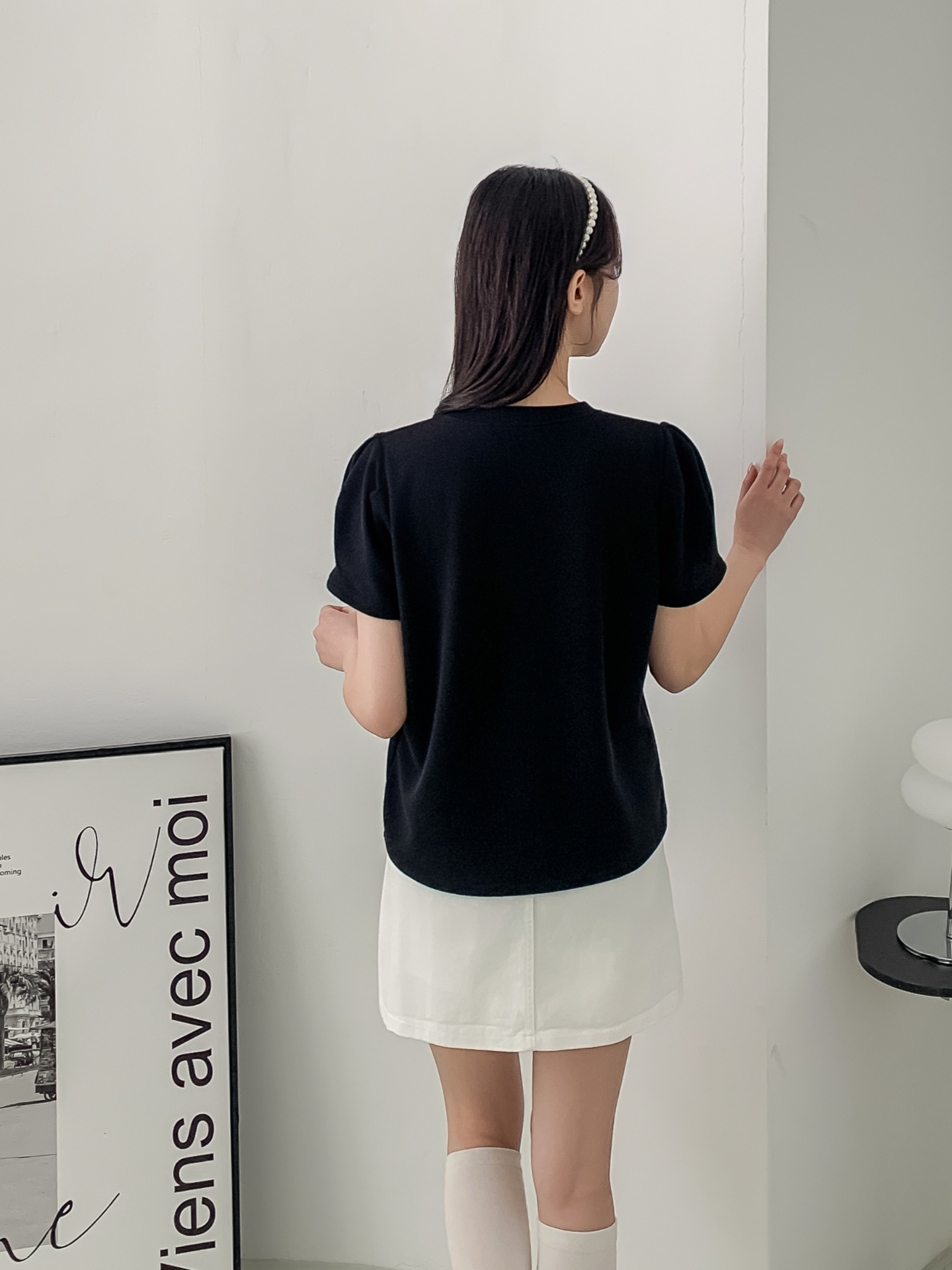 ラウンドネックベーシックパフスリーブ半袖無地ブラウス | 詳細画像21