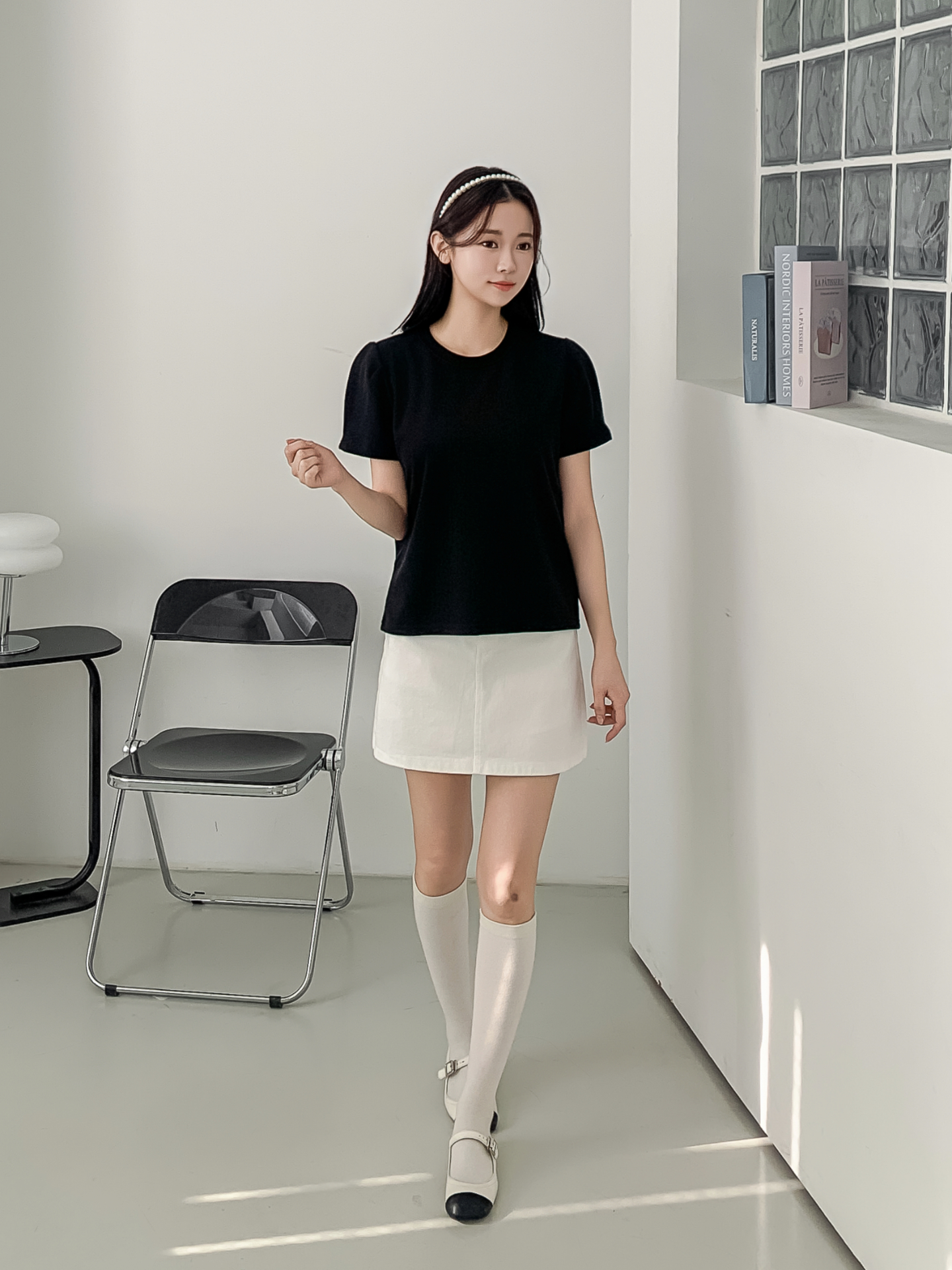 ラウンドネックベーシックパフスリーブ半袖無地ブラウス | 詳細画像27