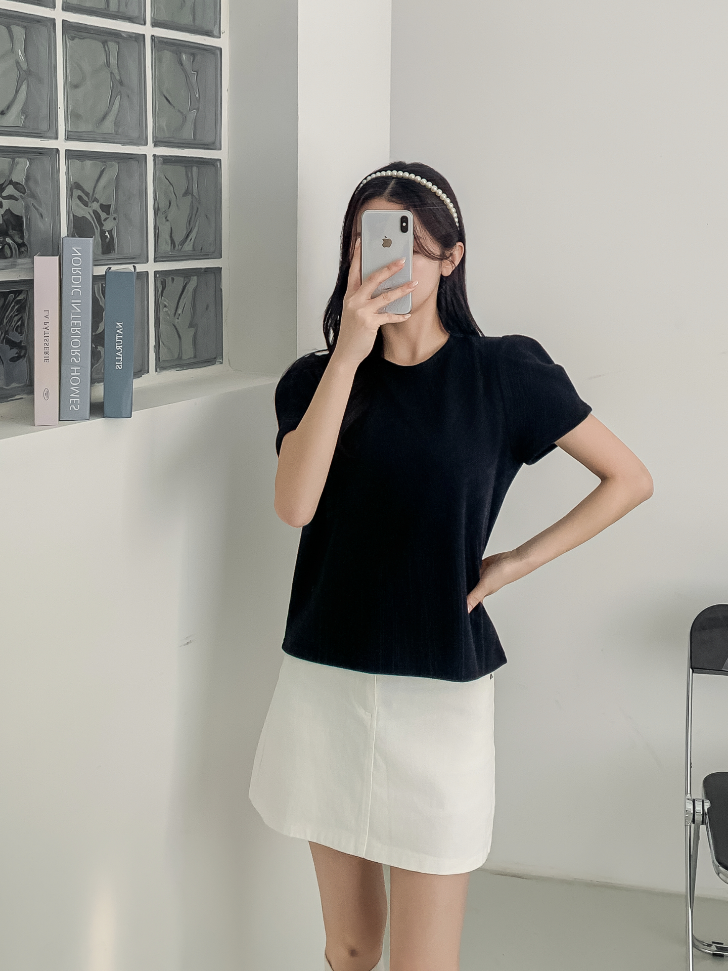 ラウンドネックベーシックパフスリーブ半袖無地ブラウス | 詳細画像30