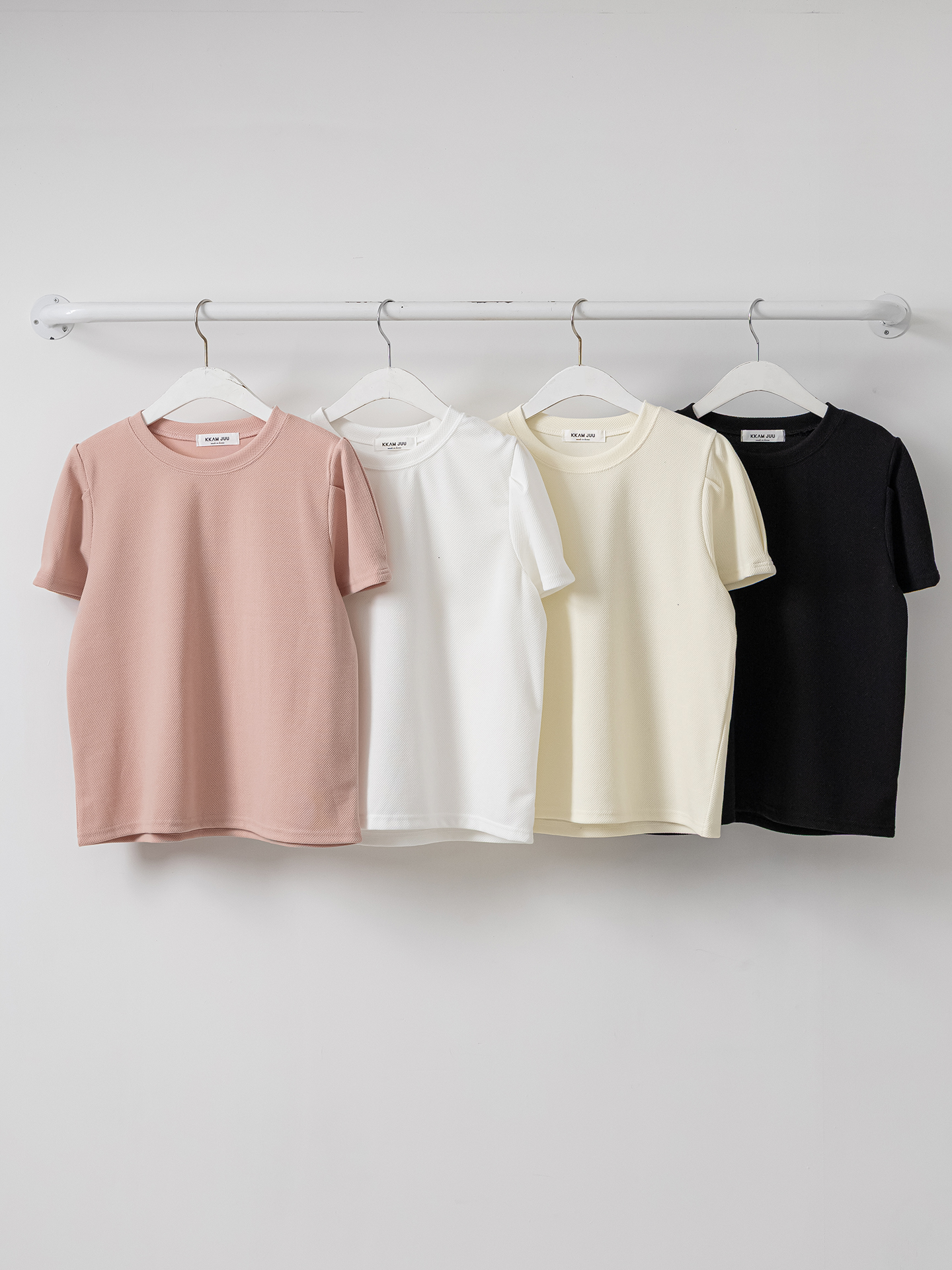 ラウンドネックベーシックパフスリーブ半袖無地ブラウス | 詳細画像32