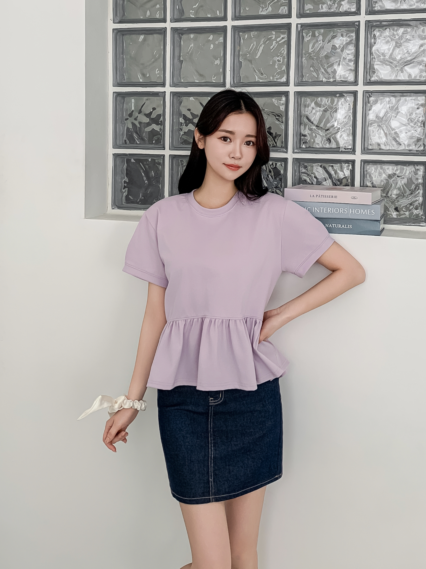 ラウンドネックパフスリーブルーズ半袖ギャザーフレアセミクロップド無地ブラウス | 詳細画像27