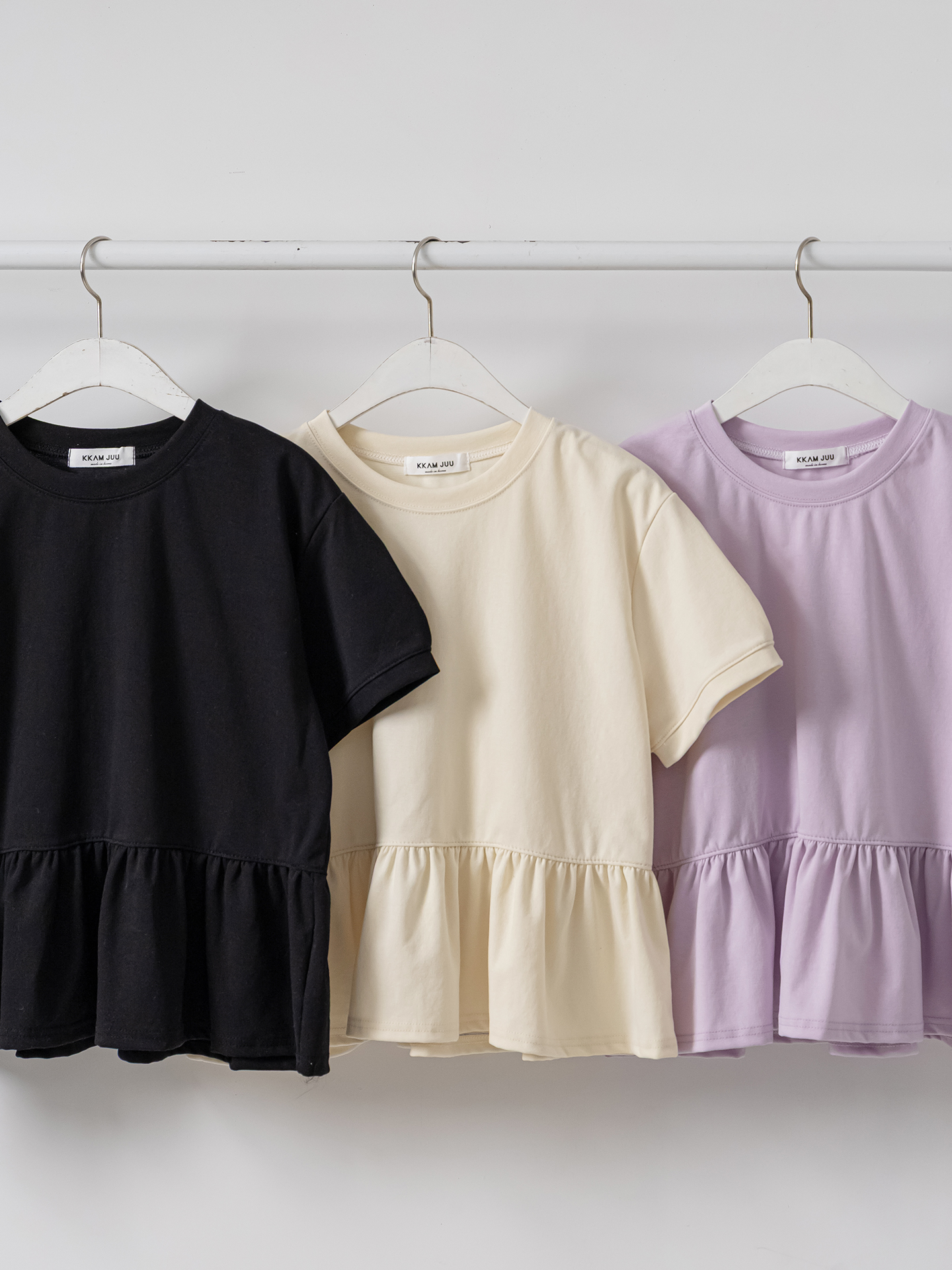 ラウンドネックパフスリーブルーズ半袖ギャザーフレアセミクロップド無地ブラウス | 詳細画像33