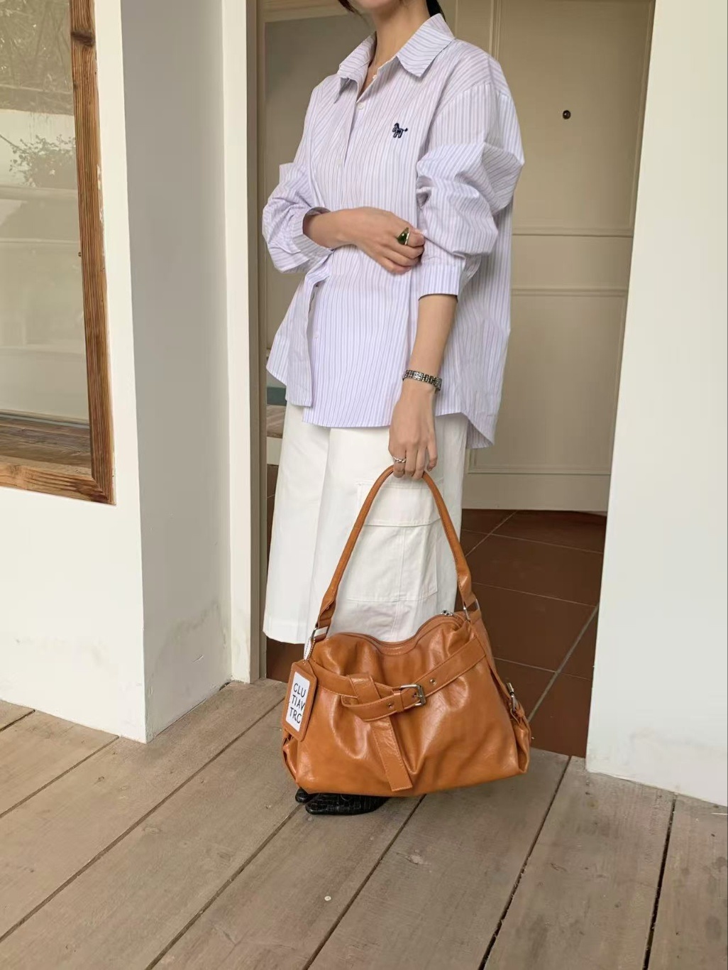 レザー調ジップアップベルトビッグトートバッグ | 詳細画像11