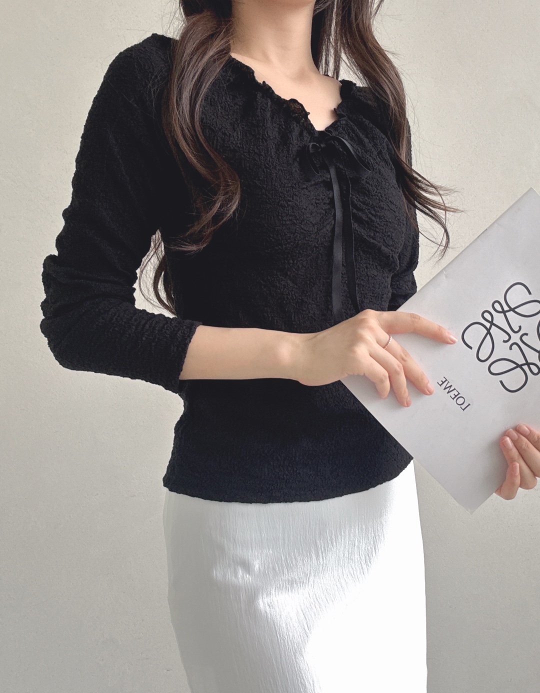 ドローストリングラインベーシック長袖フリル ネックレースTシャツ | 詳細画像20