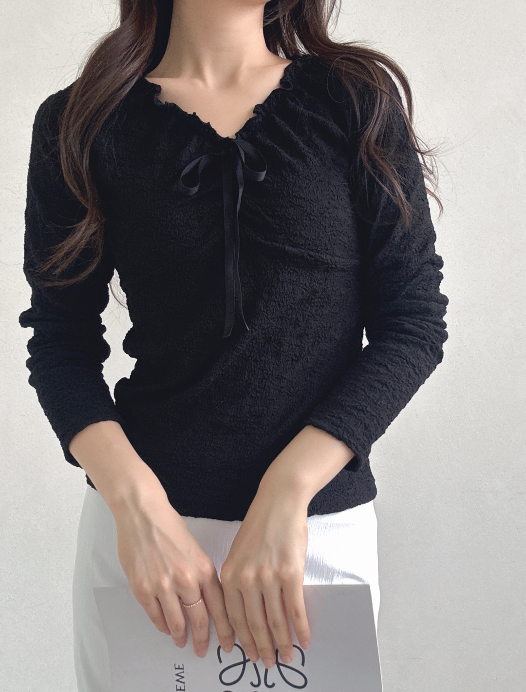 ドローストリングラインベーシック長袖フリル ネックレースTシャツ | 詳細画像21