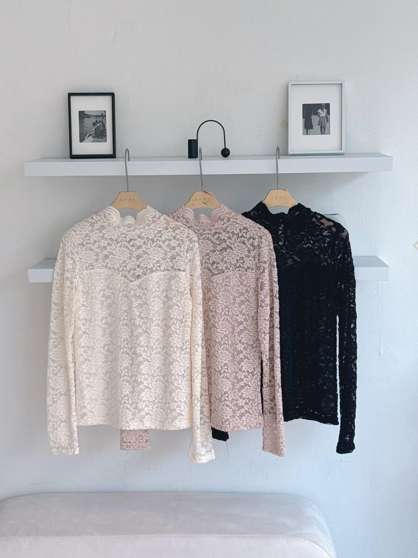 花柄レースハーフネックラインベーシック長袖後ボタン花柄Tシャツ | 詳細画像9