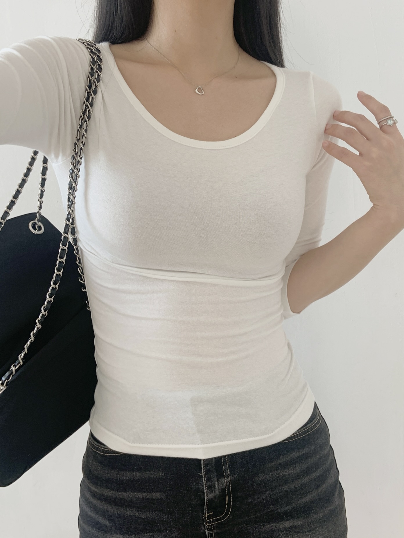 Uネックスリム7分袖無地Tシャツ | 詳細画像8