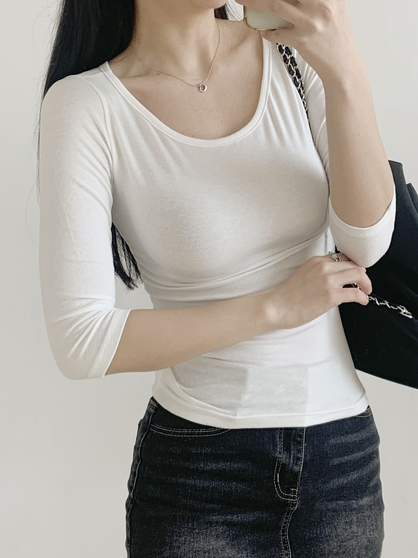 Uネックスリム7分袖無地Tシャツ | 詳細画像10