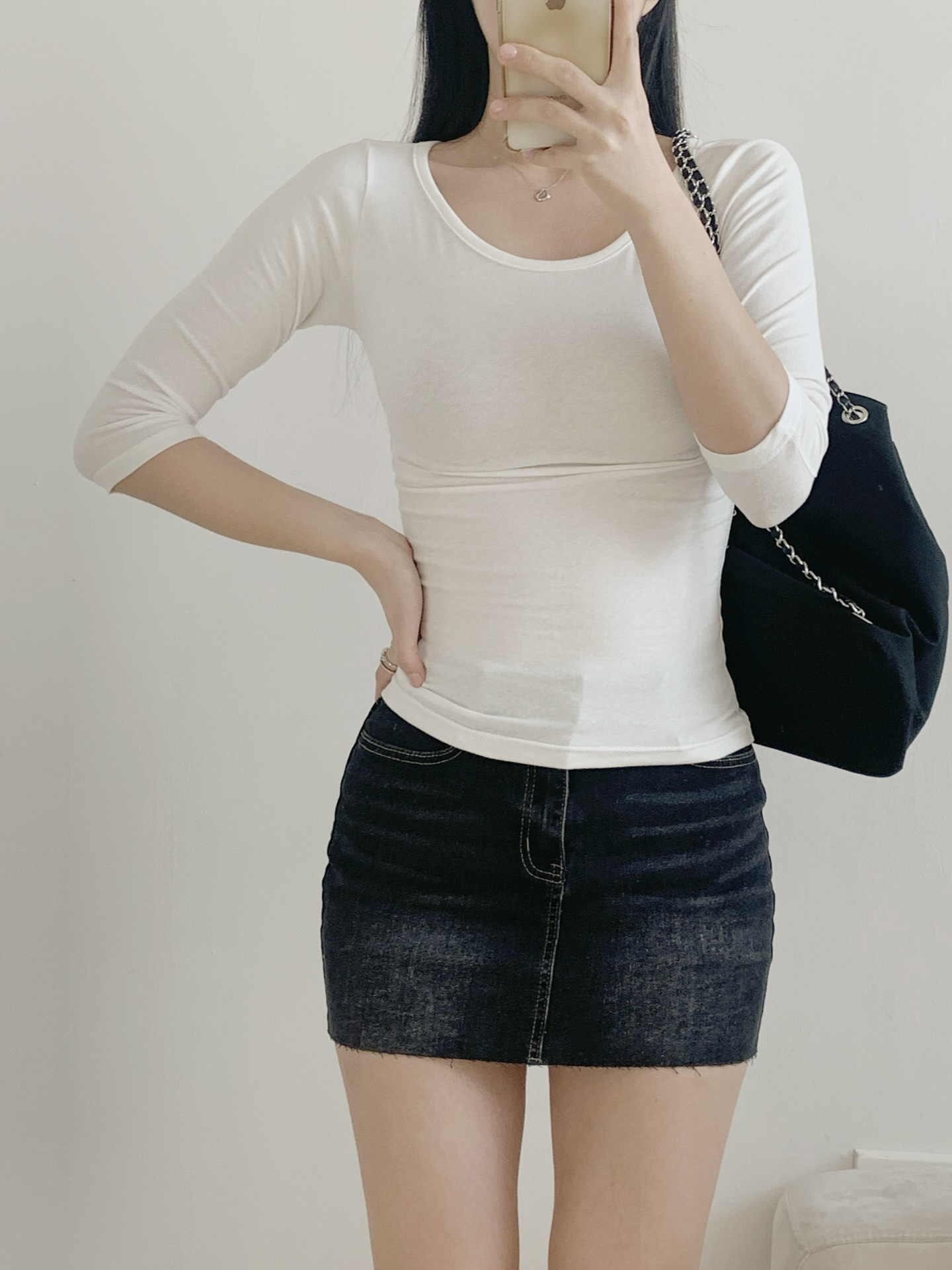 Uネックスリム7分袖無地Tシャツ | 詳細画像12