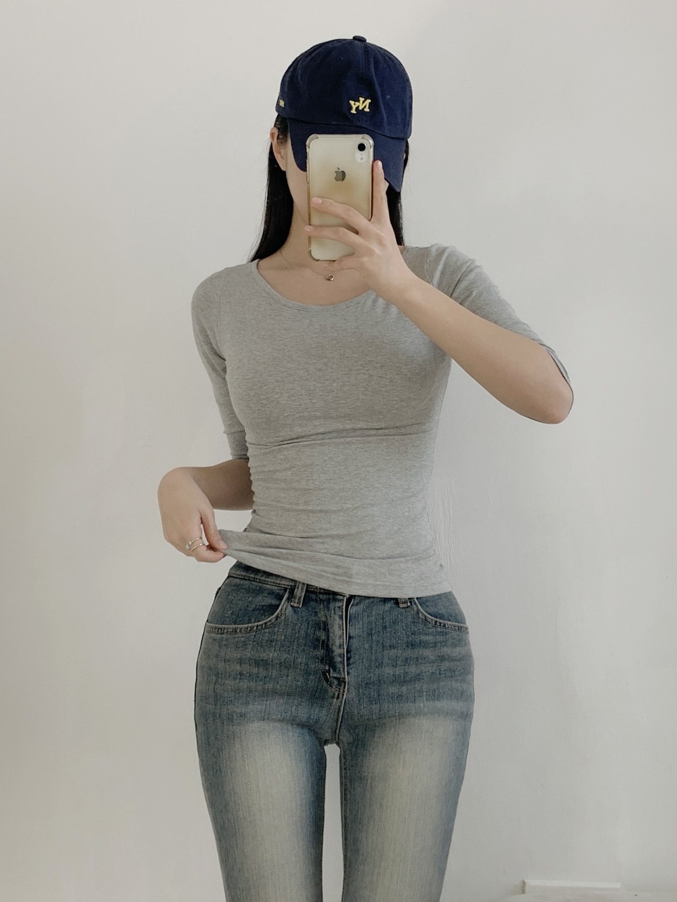 Uネックスリム7分袖無地Tシャツ | 詳細画像4