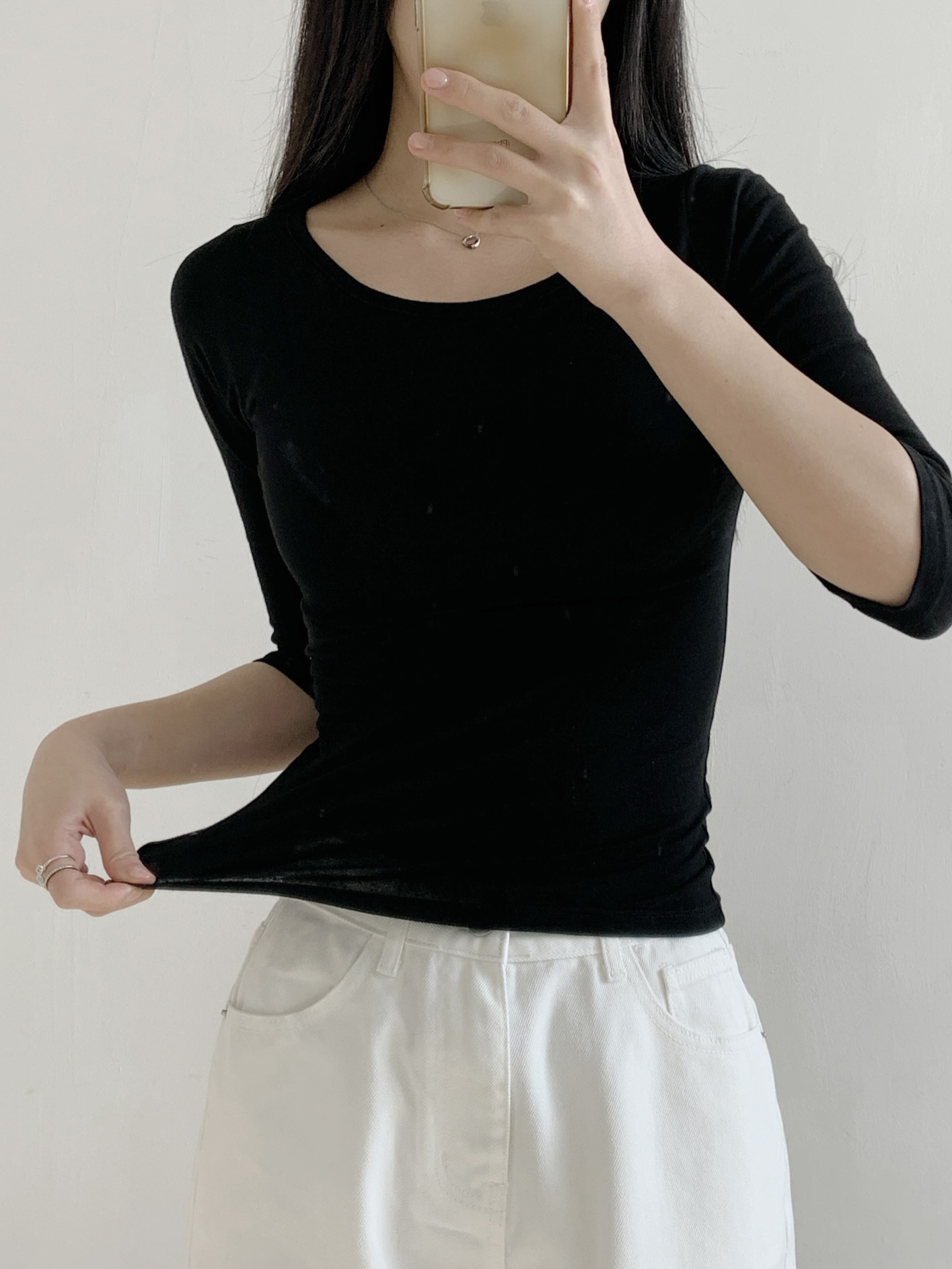 Uネックスリム7分袖無地Tシャツ | 詳細画像16