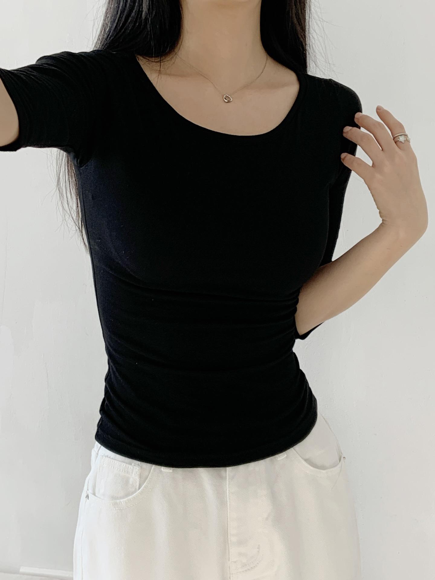 Uネックスリム7分袖無地Tシャツ | 詳細画像15