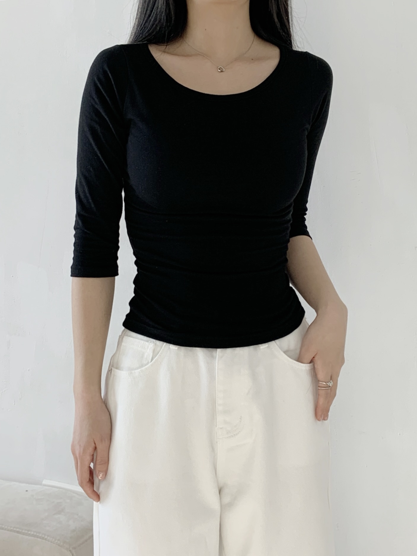 Uネックスリム7分袖無地Tシャツ | 詳細画像13