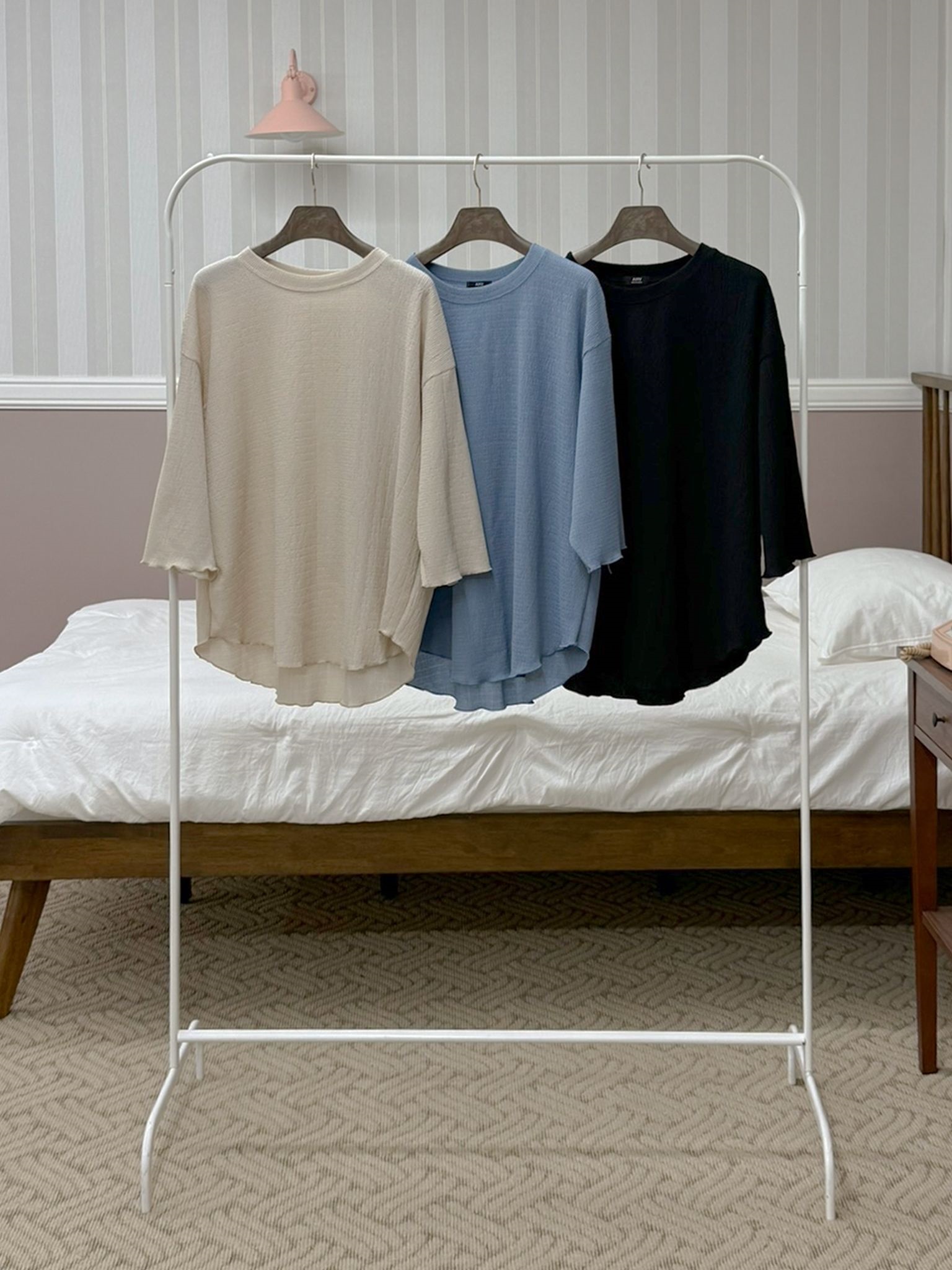 ラウンドネックメロウオーバーサイズ7分袖ハーフ配色Tシャツ | 詳細画像14