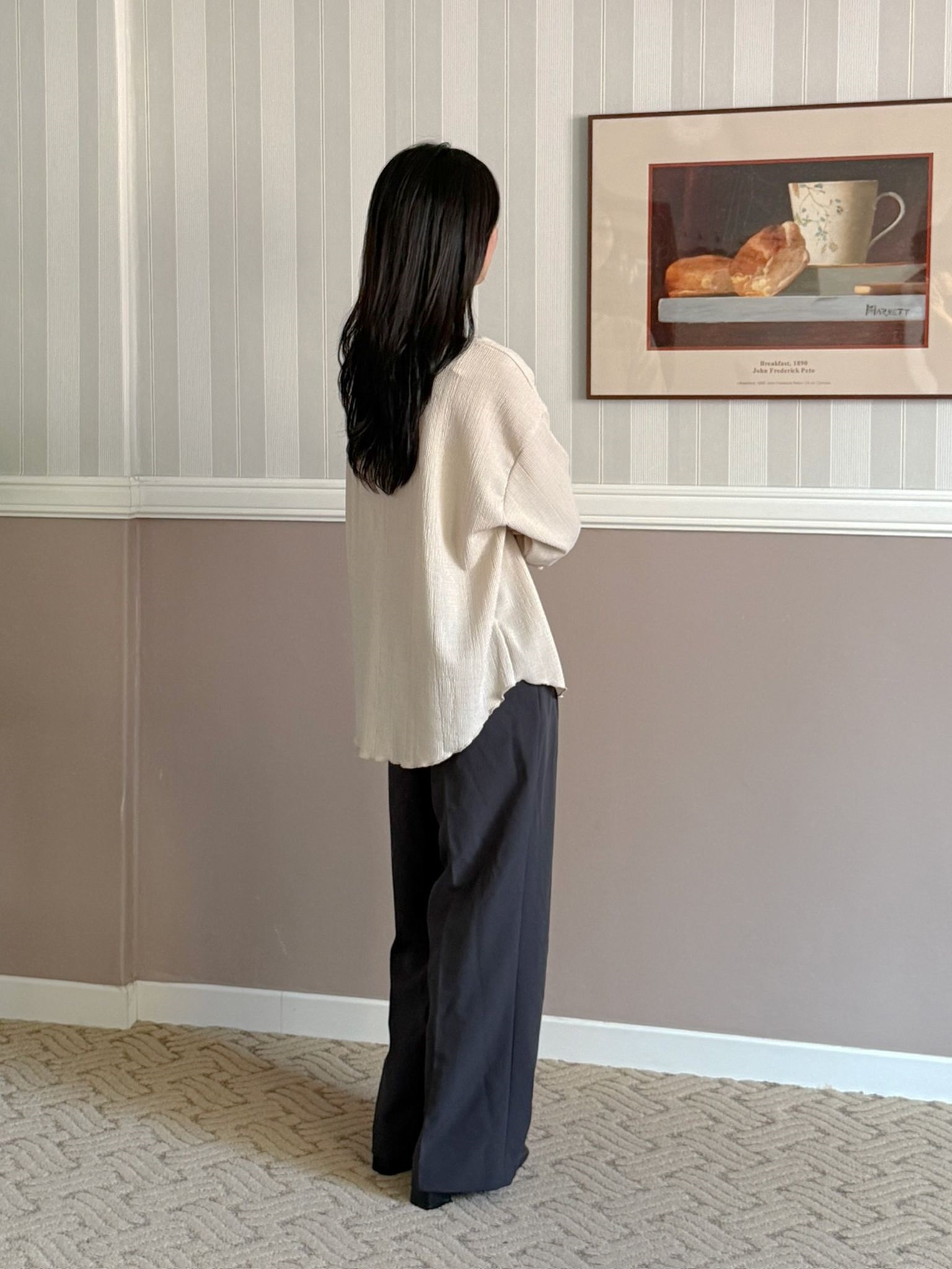 ラウンドネックメロウオーバーサイズ7分袖ハーフ配色Tシャツ | 詳細画像11