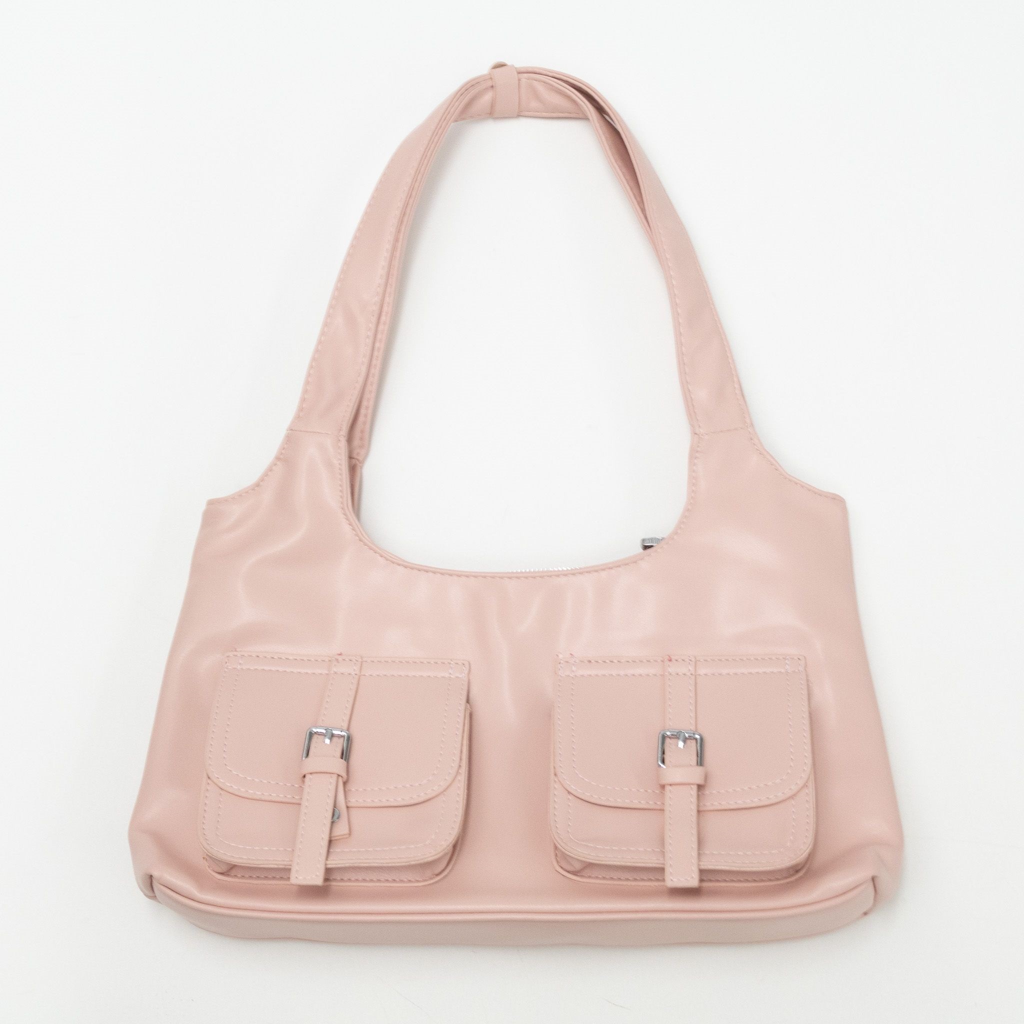 レザー調ジップアップポケットグロス無地トートバッグ | 詳細画像17