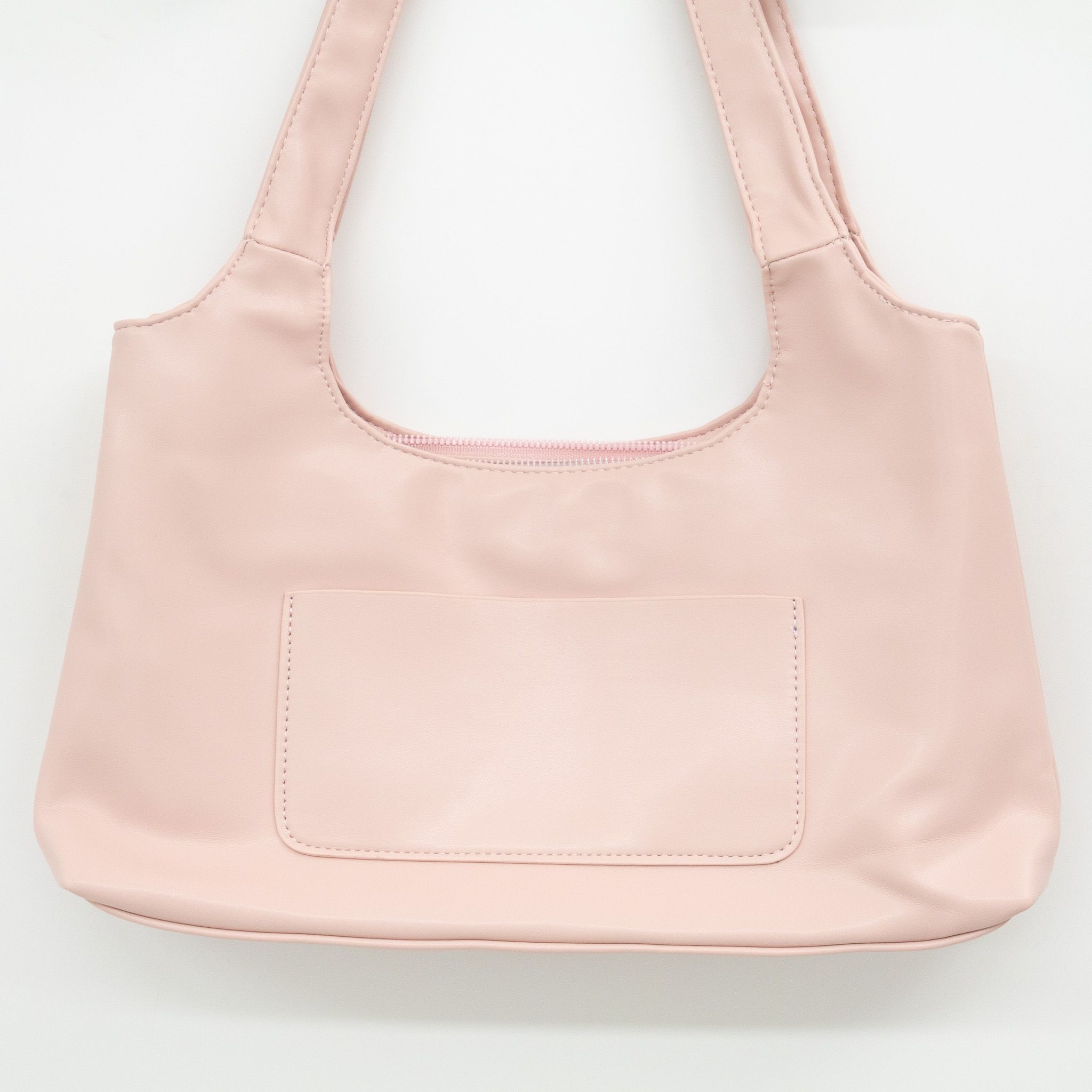 レザー調ジップアップポケットグロス無地トートバッグ | 詳細画像18