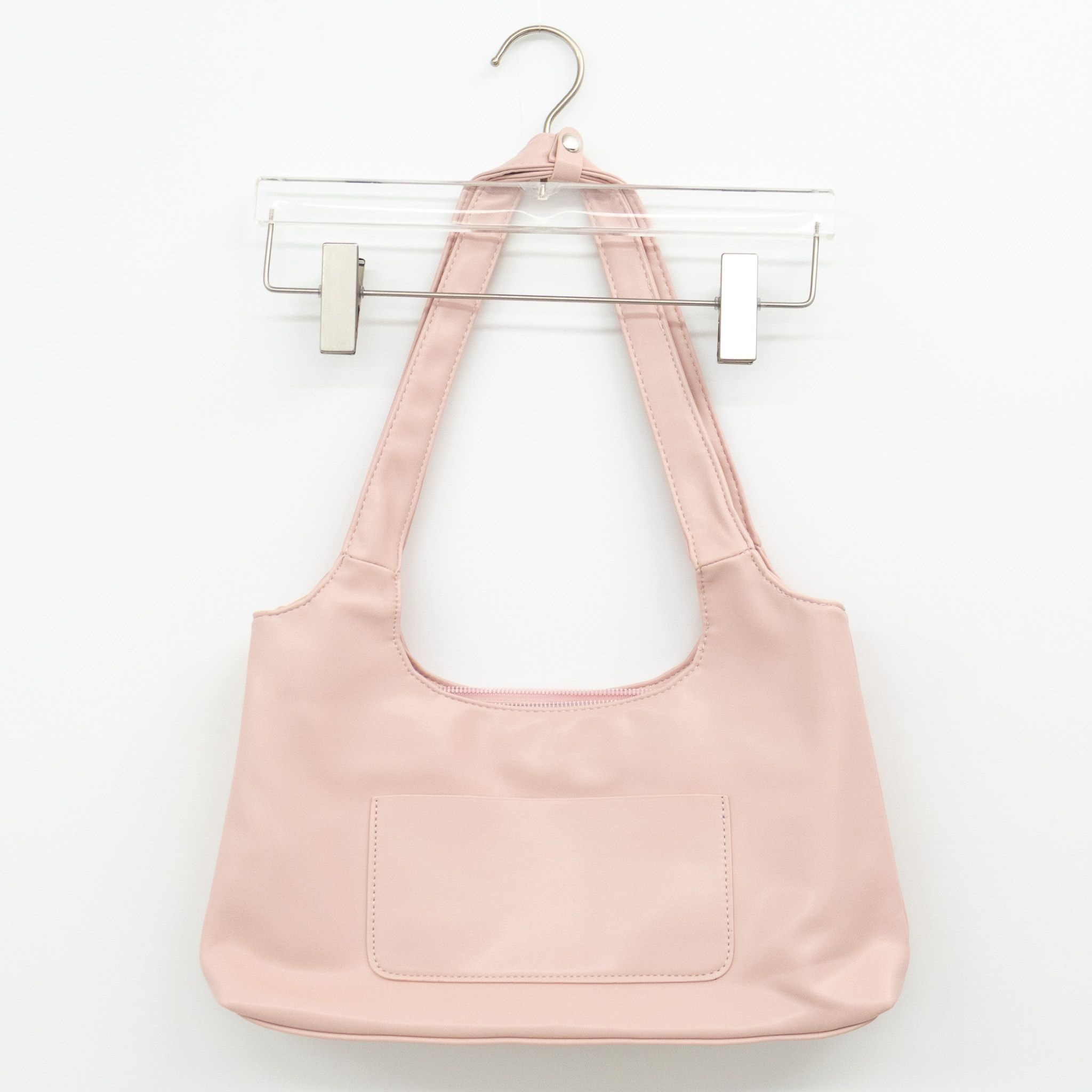 レザー調ジップアップポケットグロス無地トートバッグ | 詳細画像20