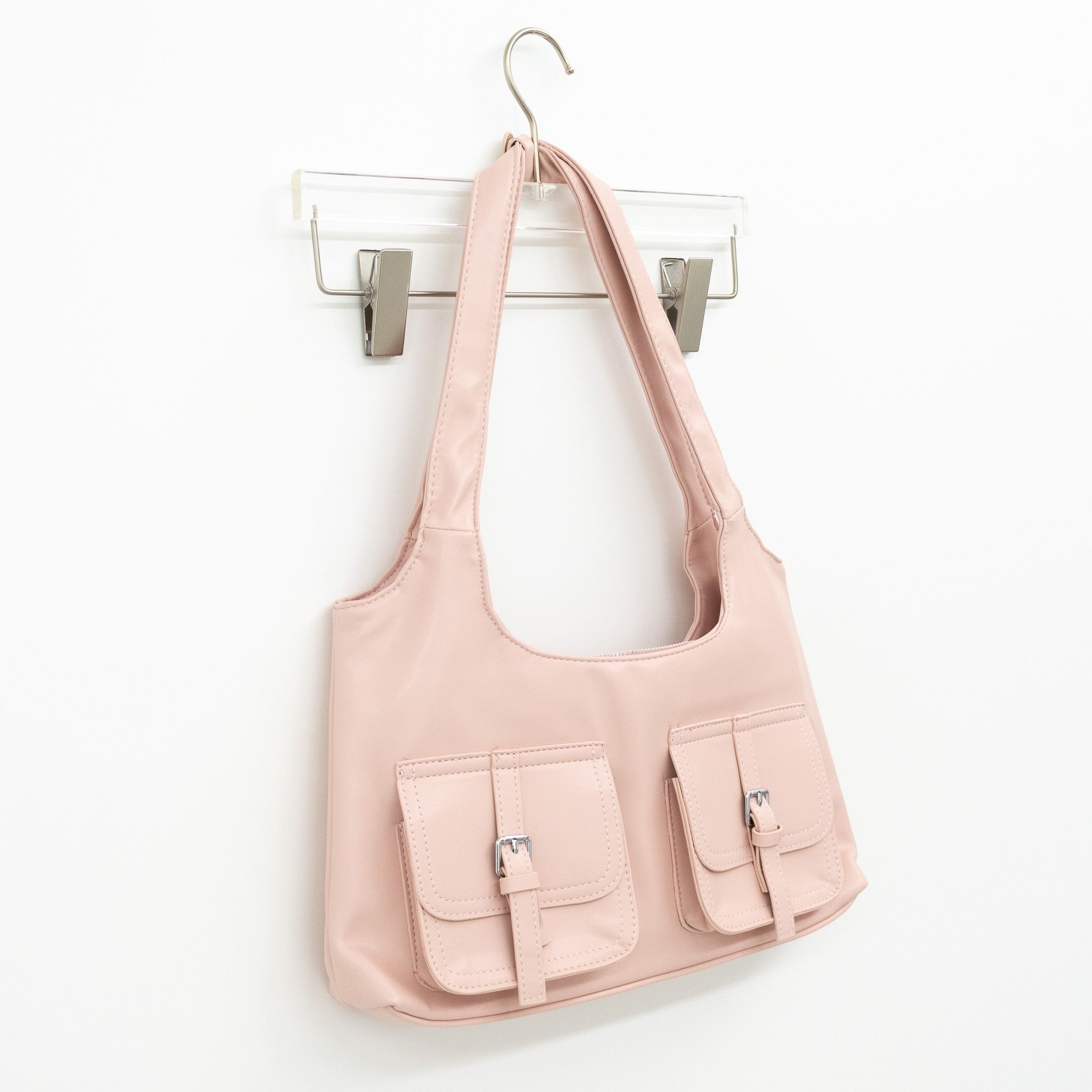 レザー調ジップアップポケットグロス無地トートバッグ | 詳細画像22