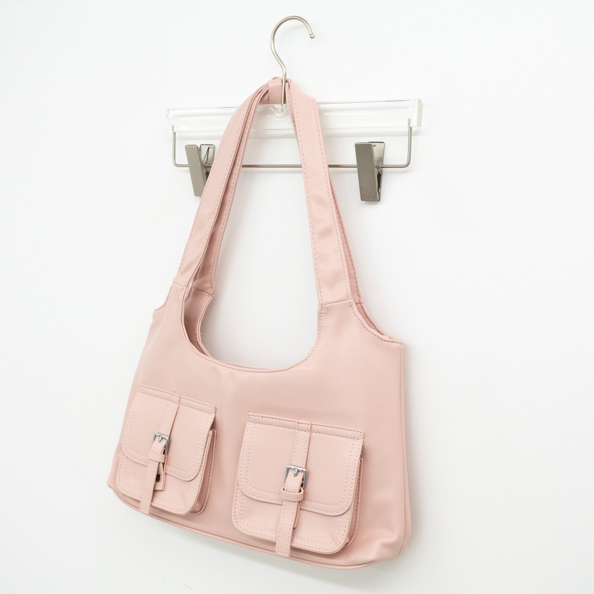 レザー調ジップアップポケットグロス無地トートバッグ | 詳細画像24