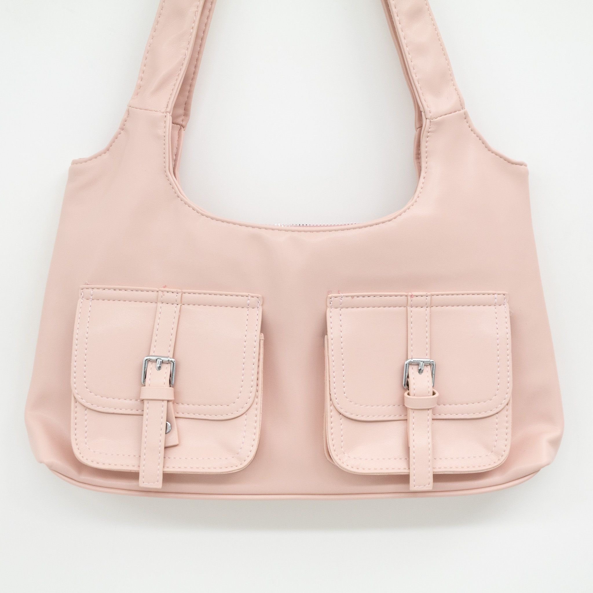 レザー調ジップアップポケットグロス無地トートバッグ | 詳細画像26