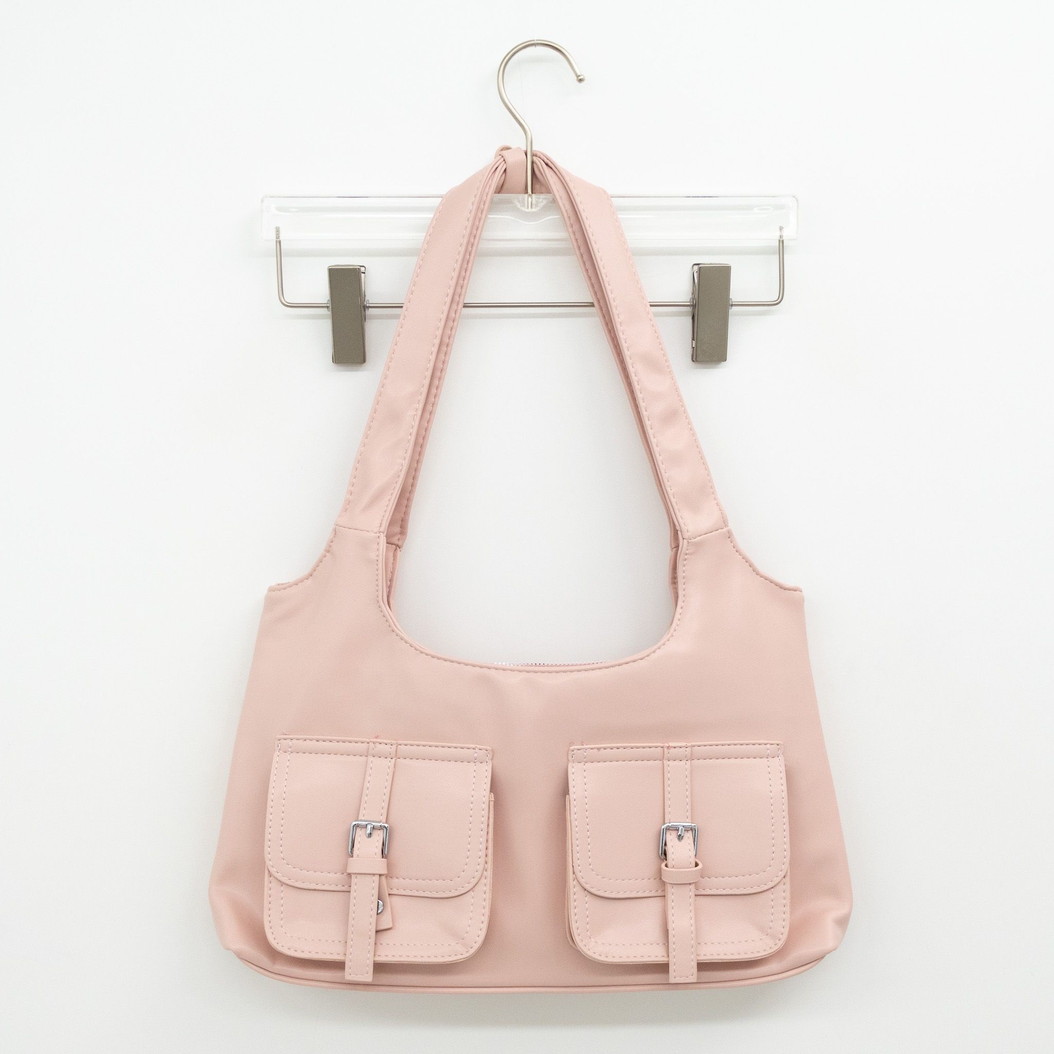 レザー調ジップアップポケットグロス無地トートバッグ | 詳細画像27