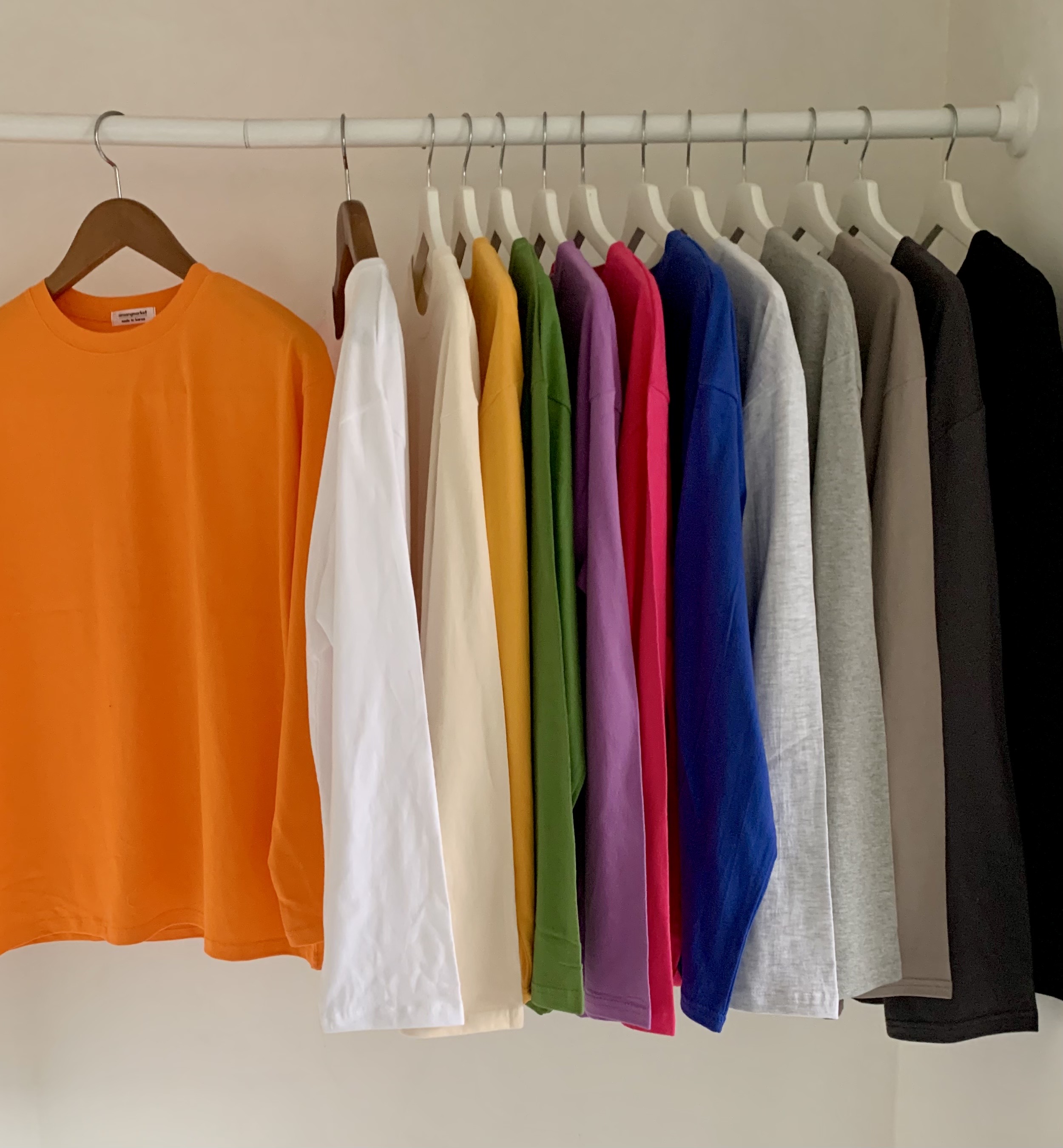 コットンラウンドネックボクシー長袖ハーフ無地Tシャツ | 詳細画像8