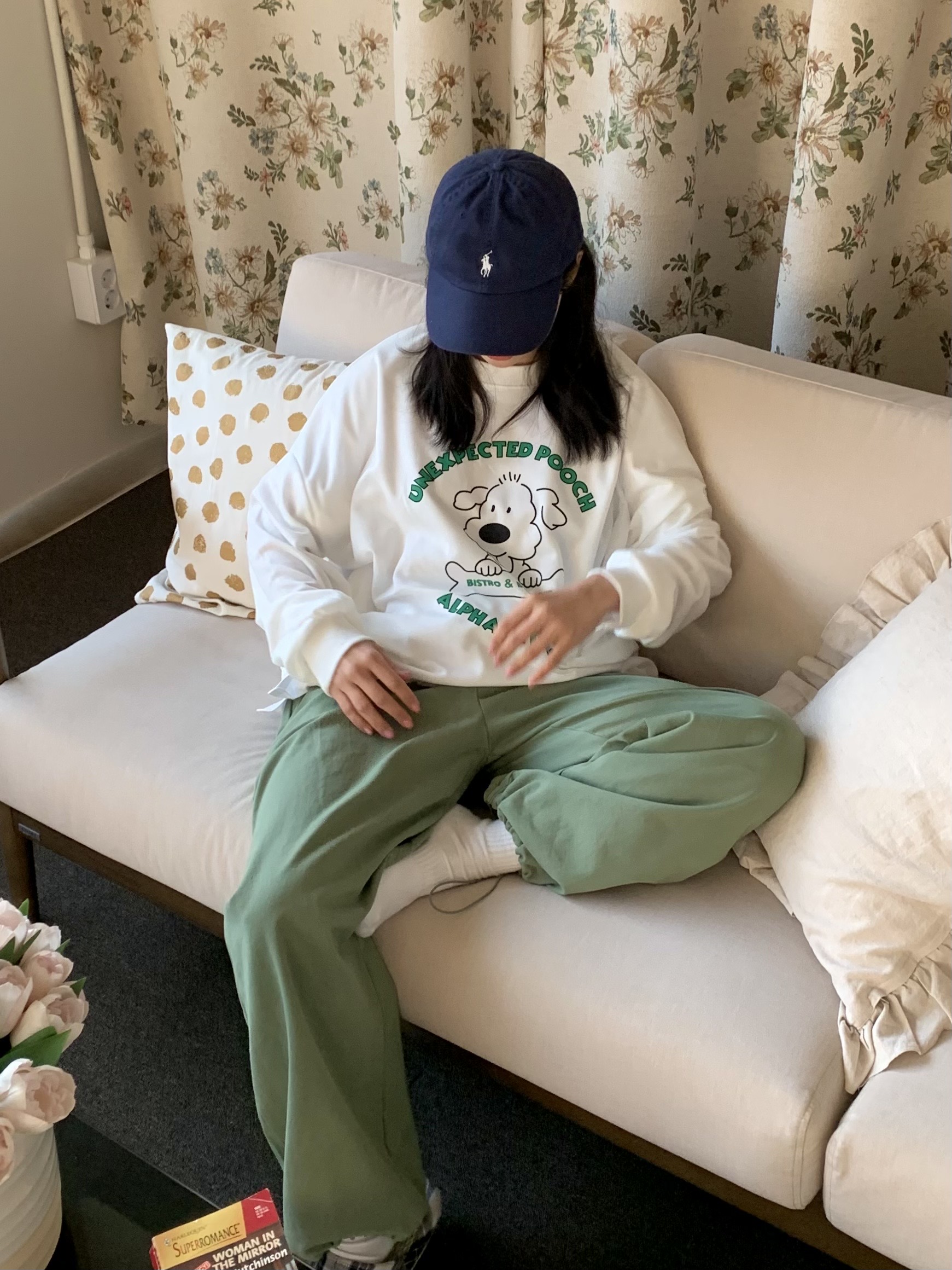 ラウンドネックオーバーサイズ長袖ハーフプリントスウェット | 詳細画像3