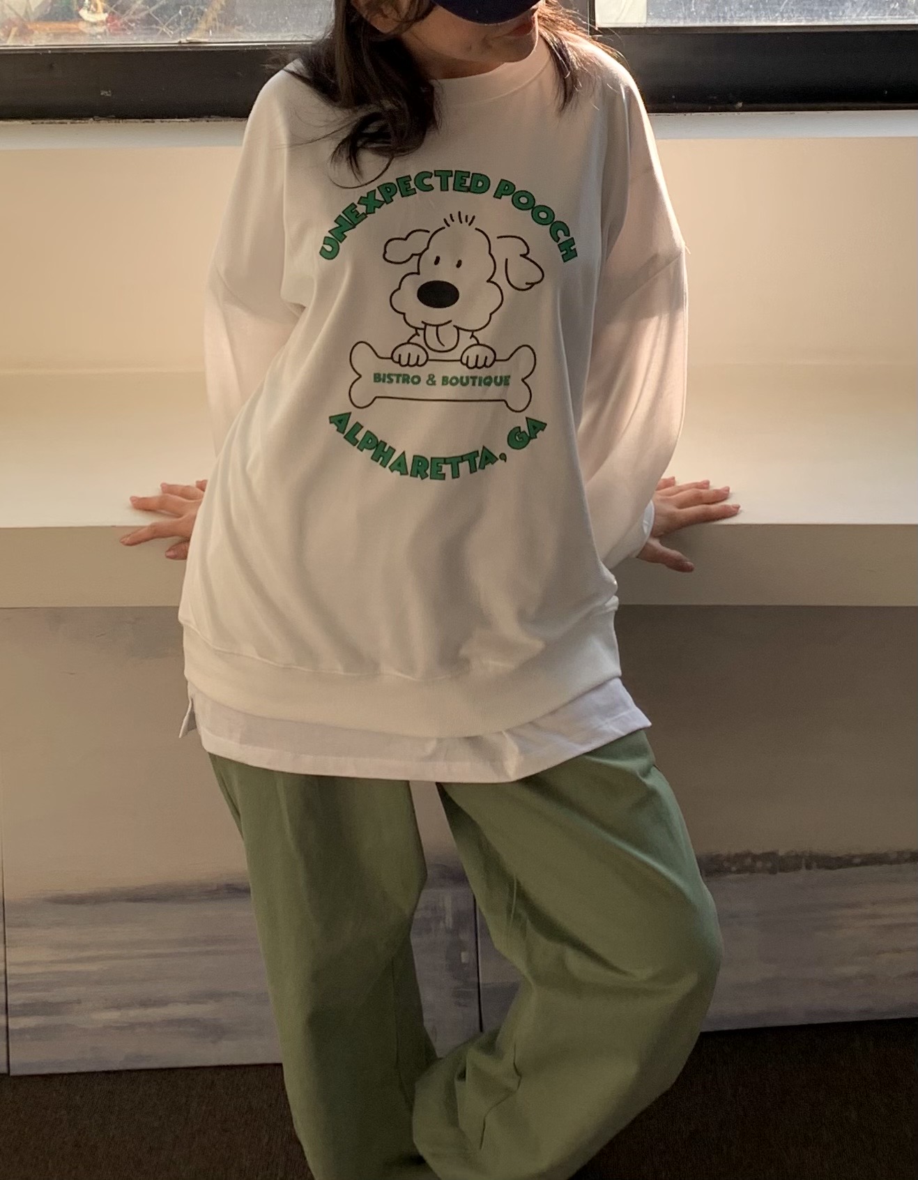 ラウンドネックオーバーサイズ長袖ハーフプリントスウェット | 詳細画像5