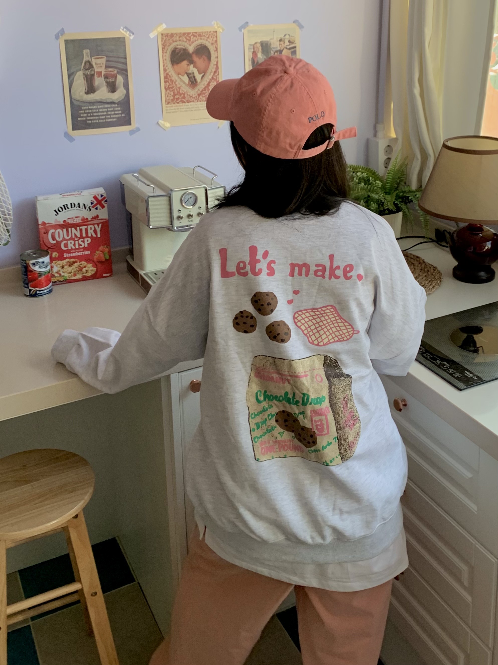 ラウンドネックオーバーサイズボクシー長袖ハーフ両面プリントスウェット | 詳細画像4