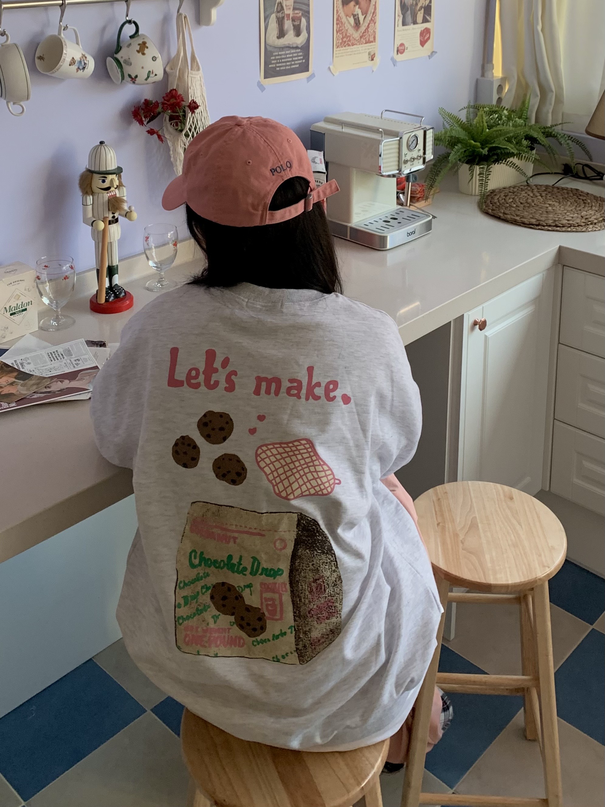 ラウンドネックオーバーサイズボクシー長袖ハーフ両面プリントスウェット | 詳細画像5