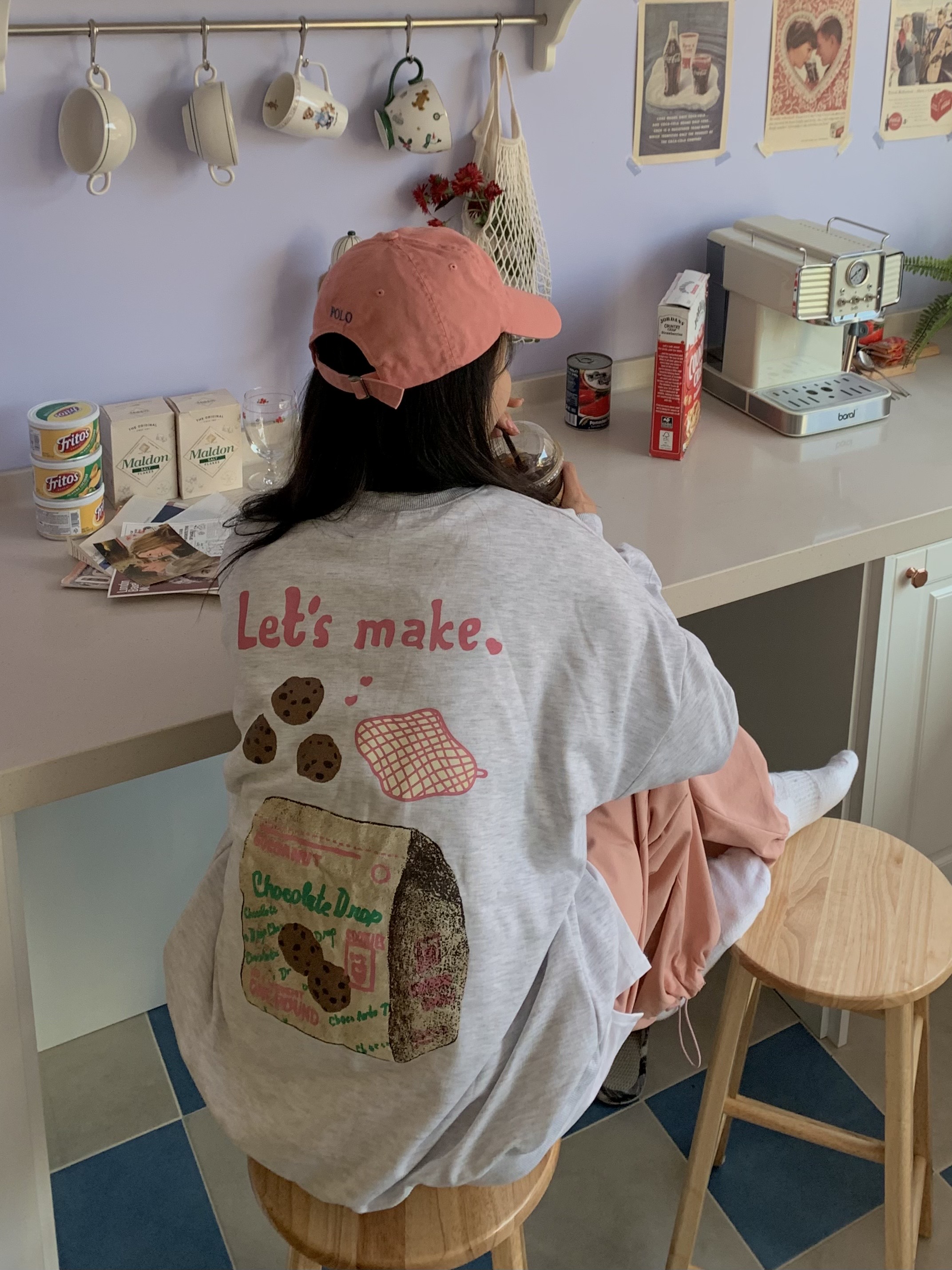 ラウンドネックオーバーサイズボクシー長袖ハーフ両面プリントスウェット | 詳細画像6