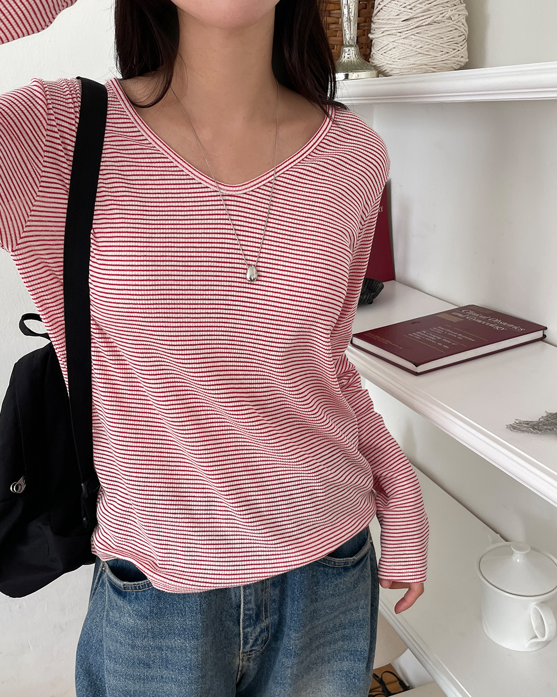 ベーシックルーズ長袖ボーダー配色Tシャツ | 詳細画像2