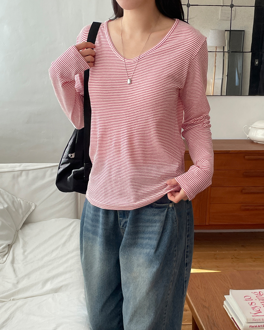 ベーシックルーズ長袖ボーダー配色Tシャツ | 詳細画像16