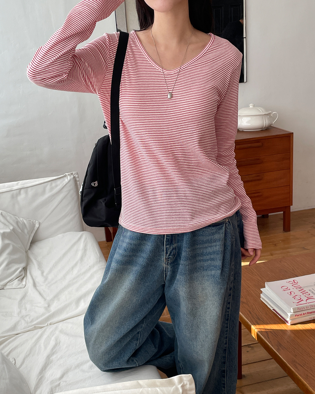 ベーシックルーズ長袖ボーダー配色Tシャツ | 詳細画像10