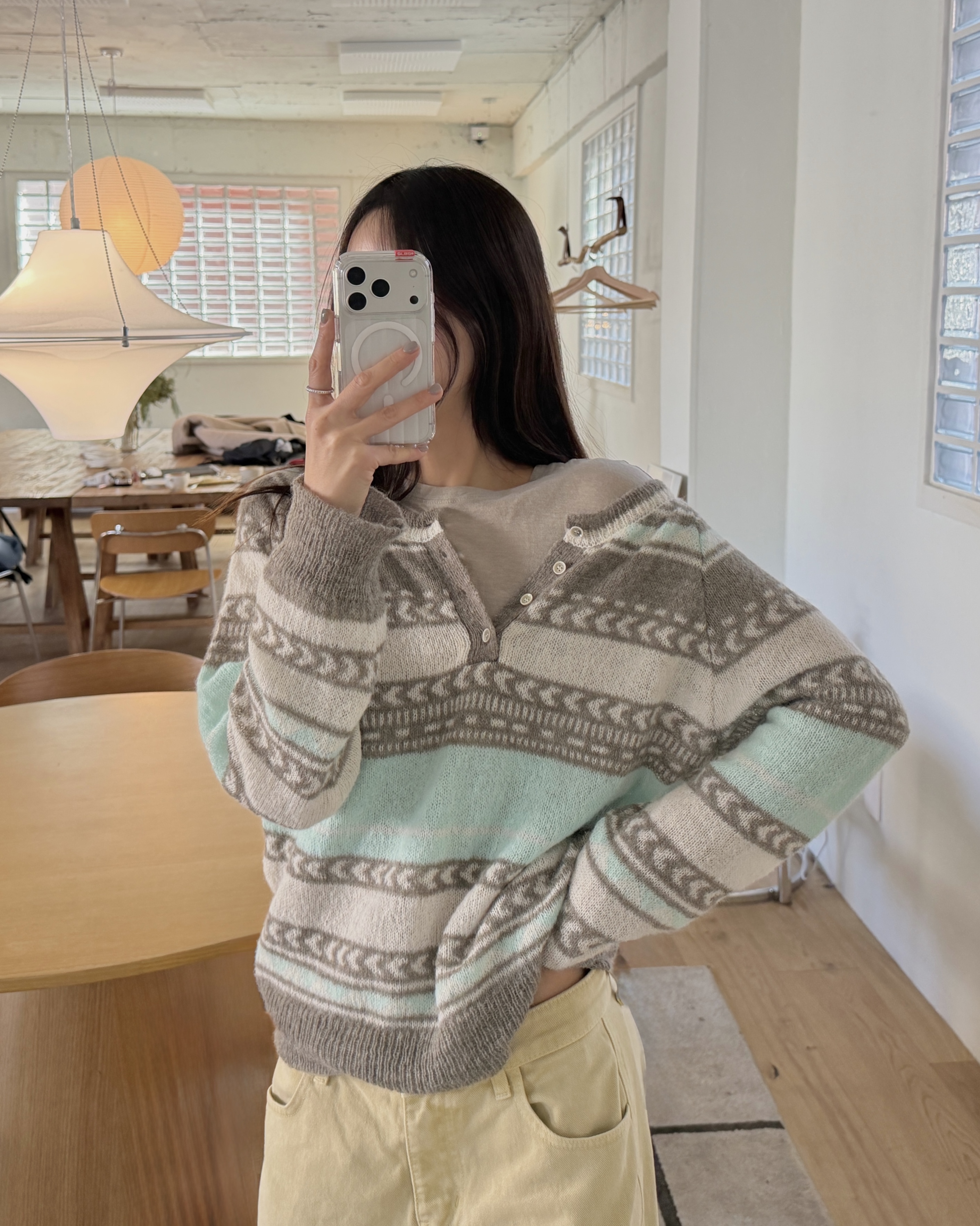 ヘンリーネックラグランエスニックニット | 詳細画像2