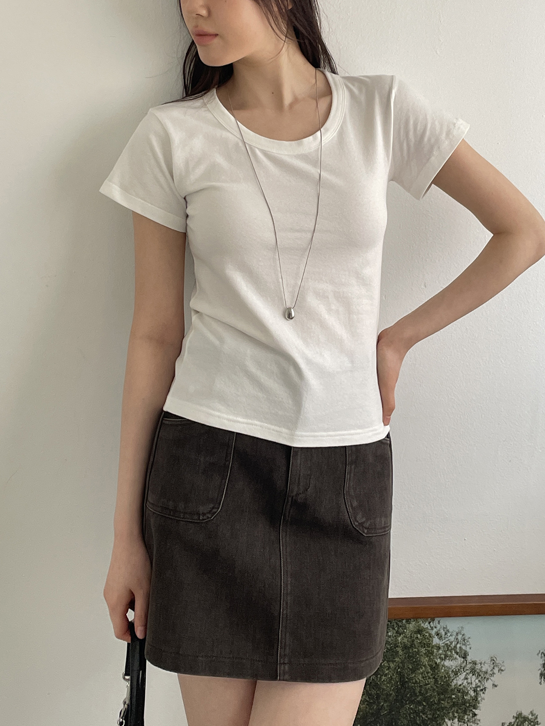 ラウンドネックシンプル半袖無地Tシャツ | 詳細画像4