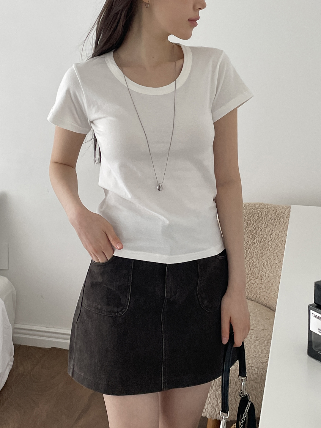 ラウンドネックシンプル半袖無地Tシャツ | 詳細画像5