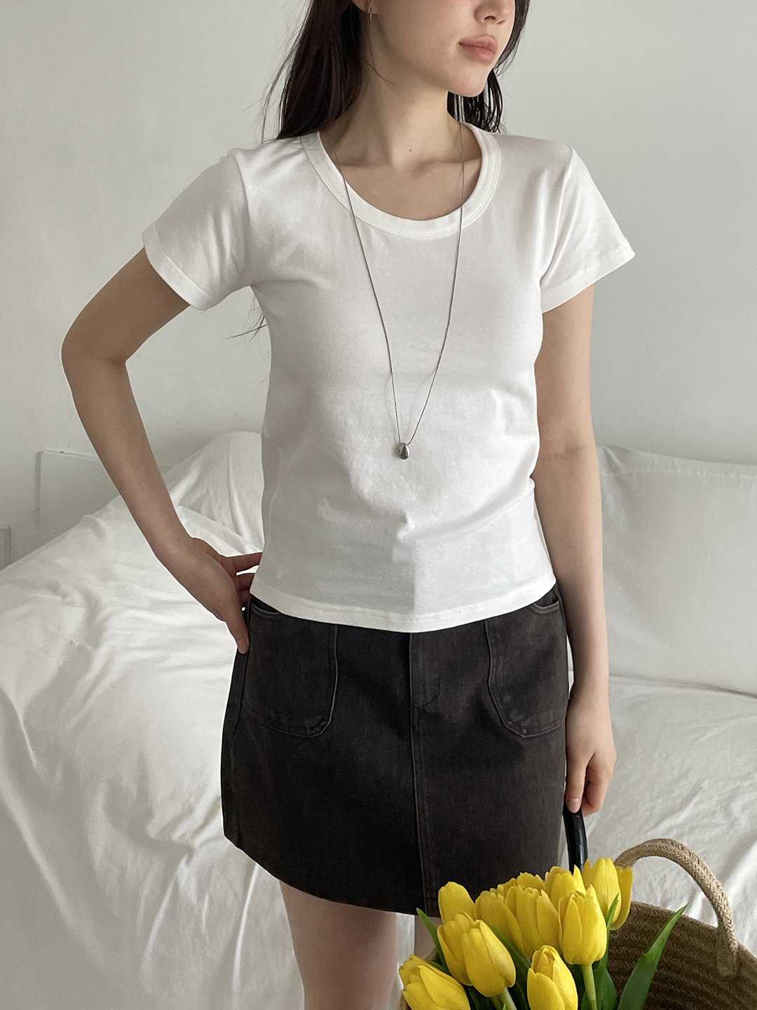 ラウンドネックシンプル半袖無地Tシャツ | 詳細画像8